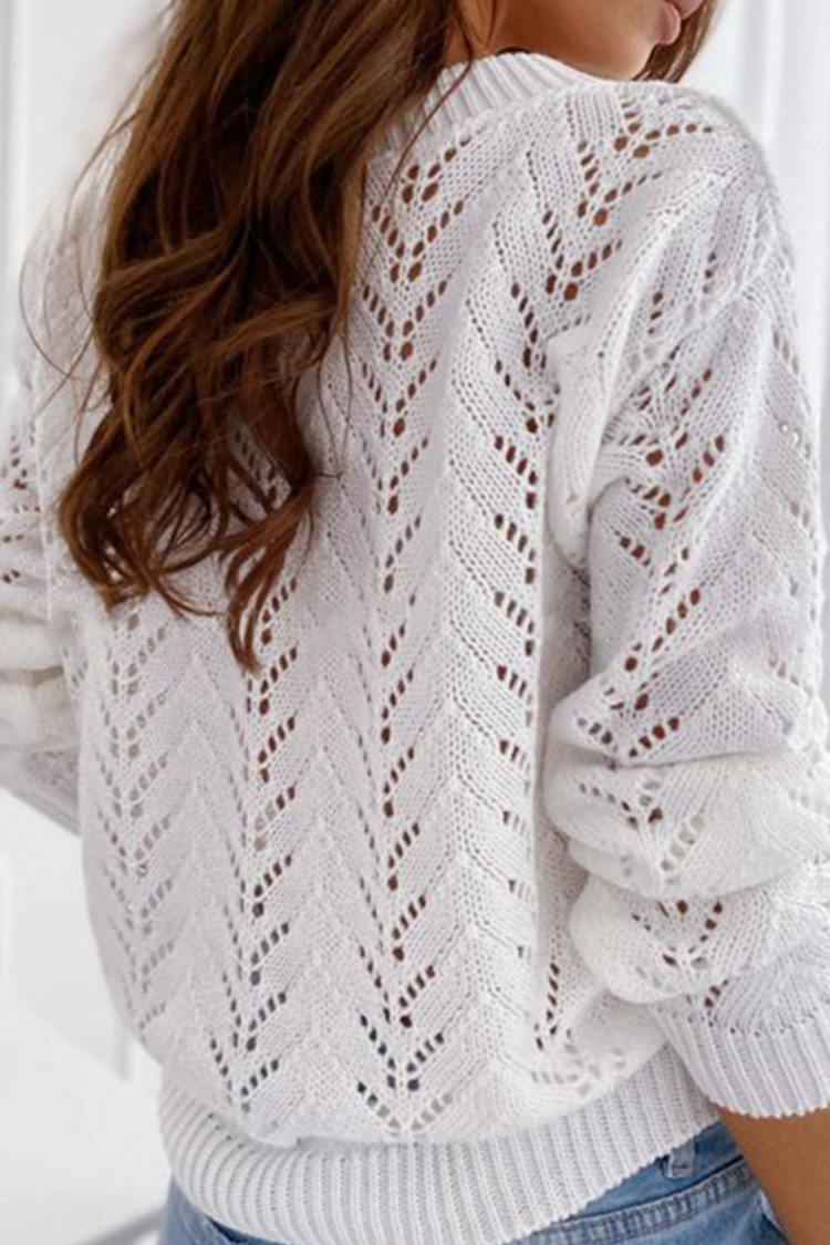 Half Puff Sleeve V-Neck Pointelle Sweater Top