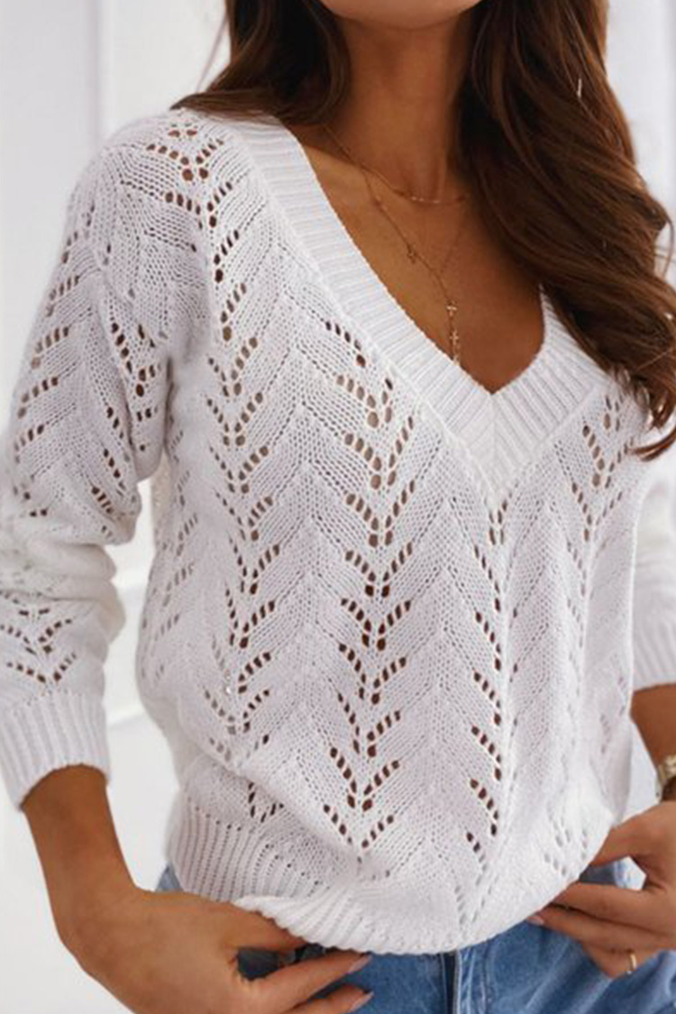 RELAXED V NECK KNIT POINTELLE TOP VALLEY OF THE KINGS