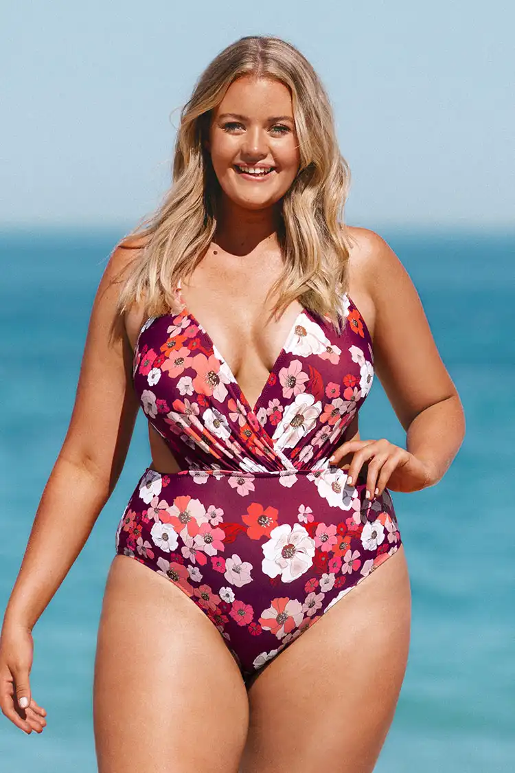 Olivia Floral Cutout Plus Size One Piece Swimsuit – Cupshe