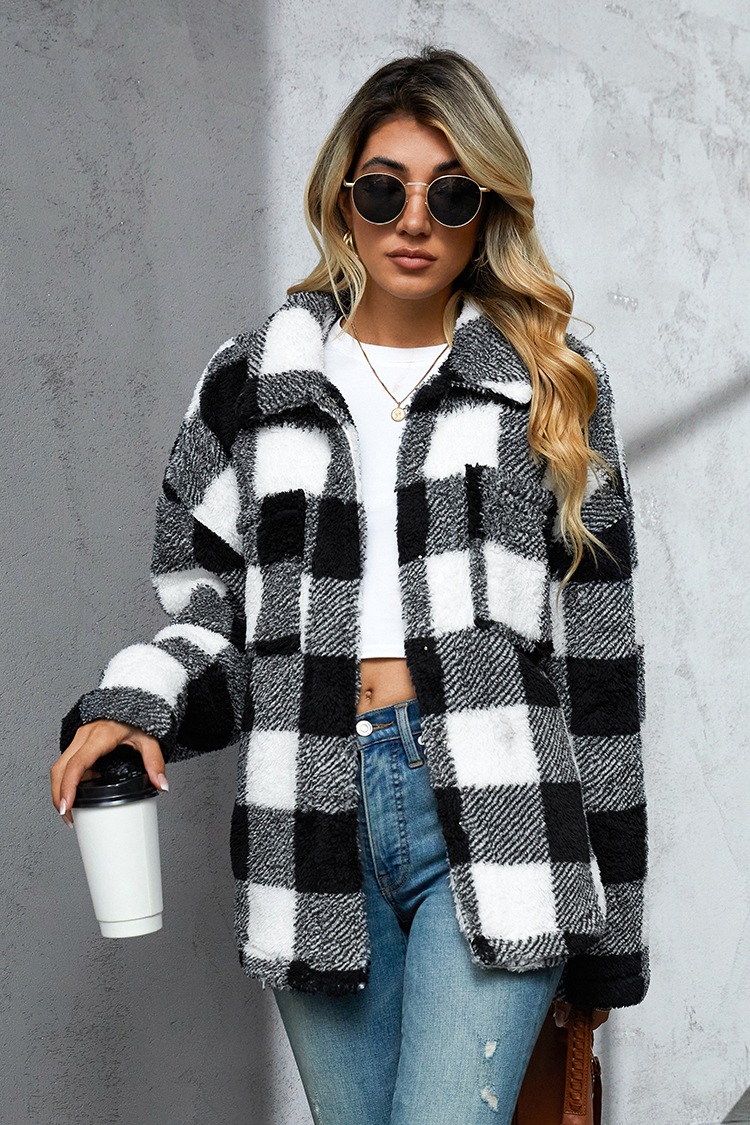 Karierte Oversize Plüschjacke
