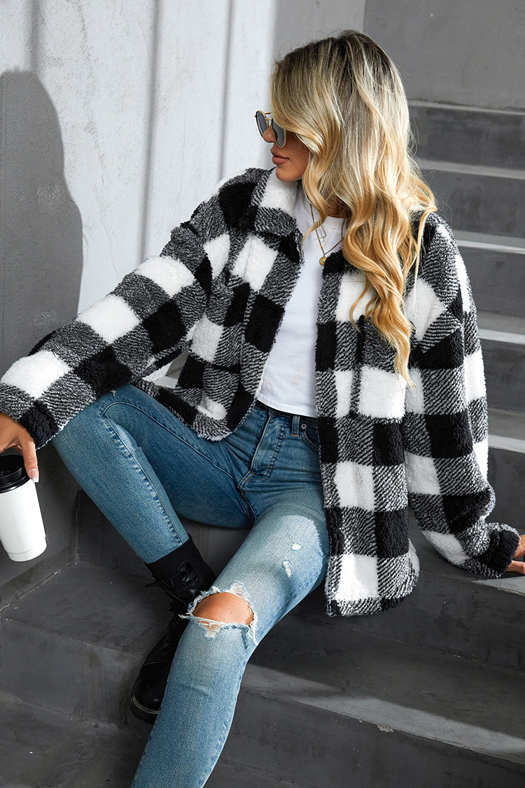 Karierte Oversize Plüschjacke