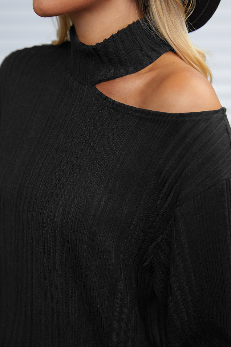 City Lights Turtleneck Open-Shoulder Top