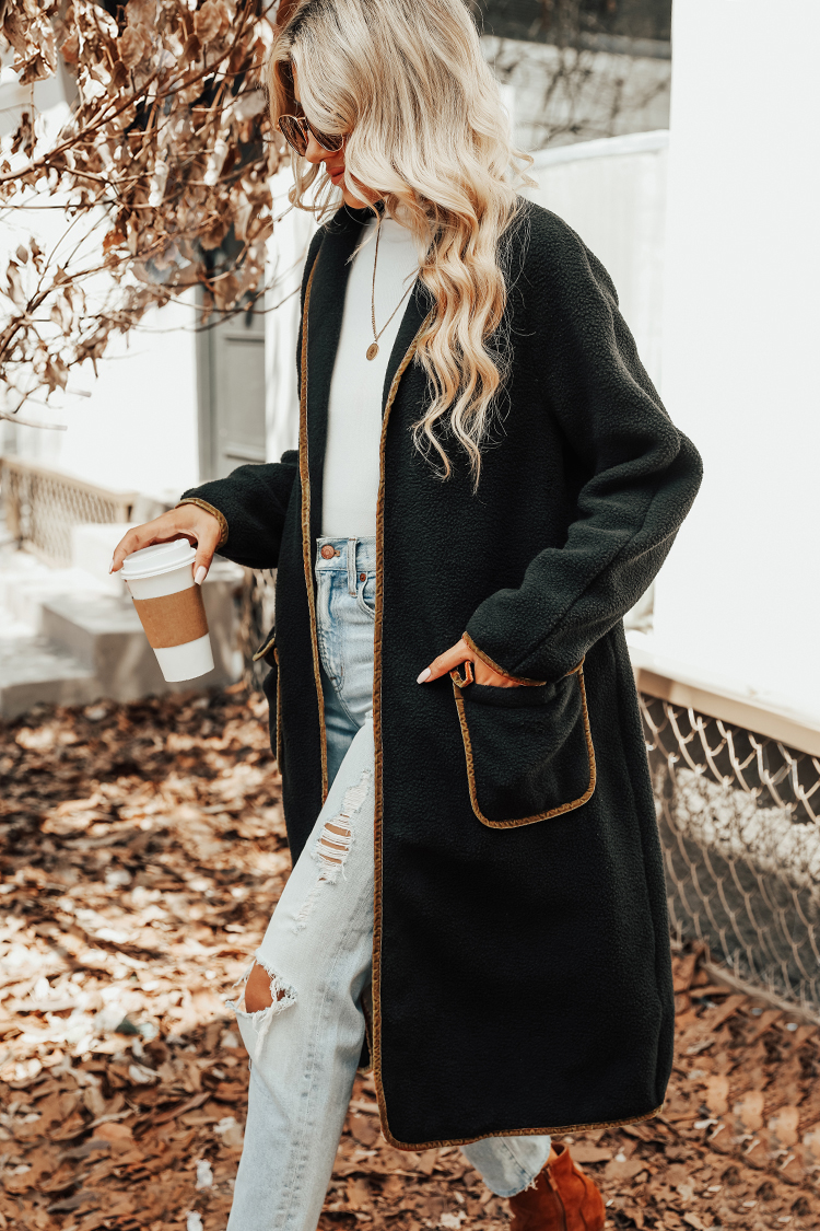 Kira Faux Shearling Contrast Trim Coat