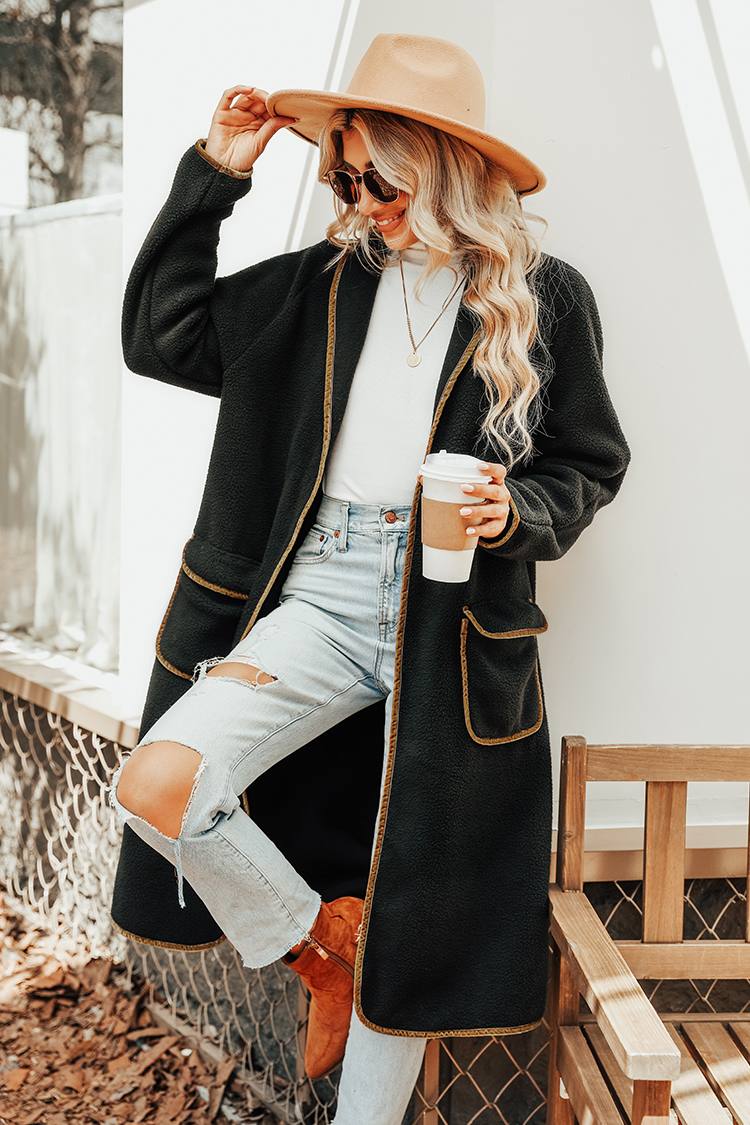 Kira Faux Shearling Contrast Trim Coat