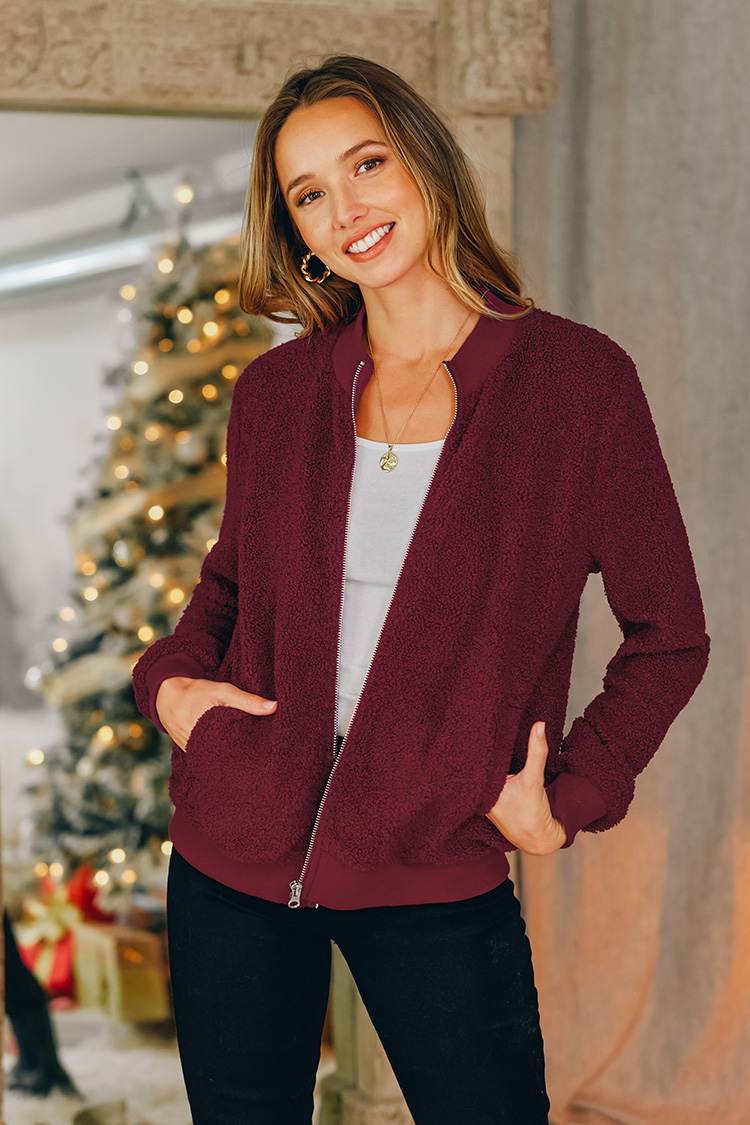 Louise Fuzzy Knit Zip-Up Jacket