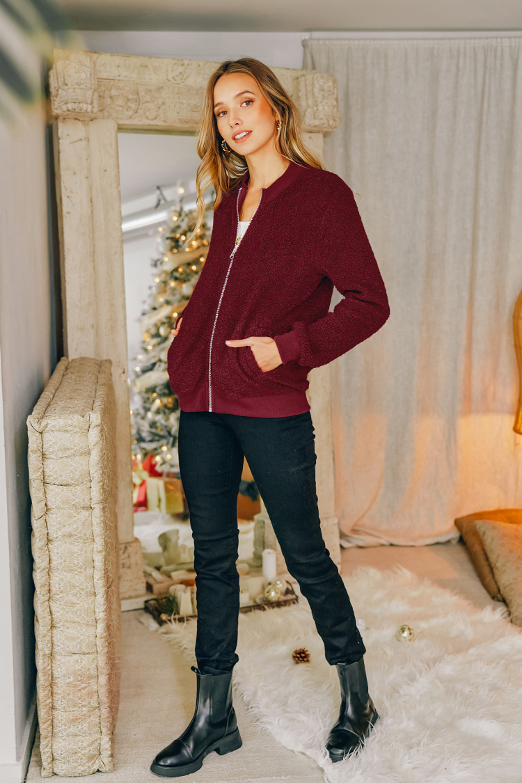 Louise Fuzzy Knit Zip-Up Jacket