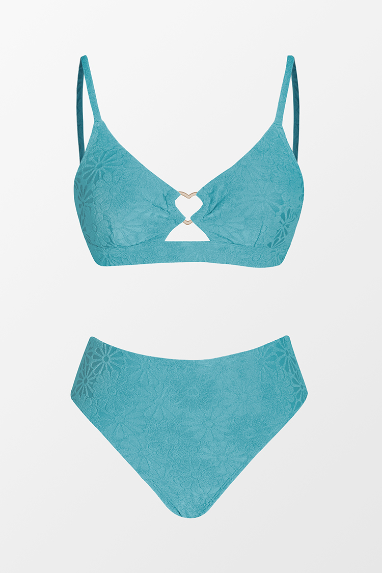 Floral Heart-Ring Bralette & Mid Rise Hipster Green Bikini Set