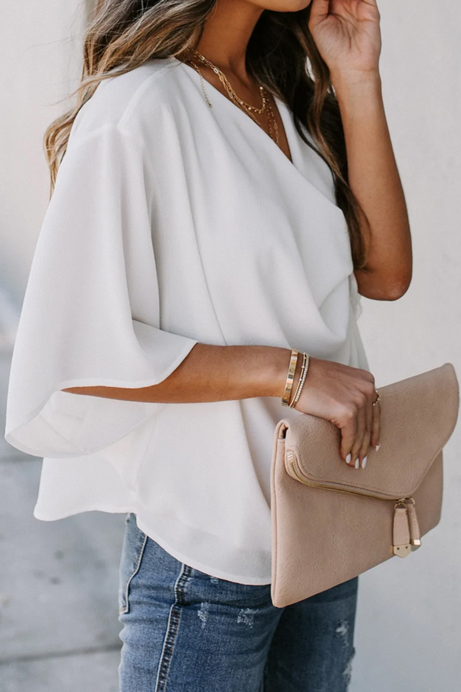 Top Holgado con Cuello Drapeado y Mangas Dolman
