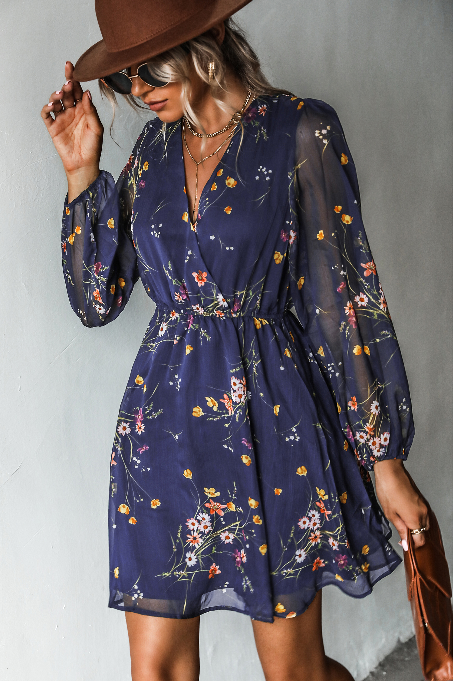 Realm Of Sky Floral Print Chiffon A-Line Mini Dress