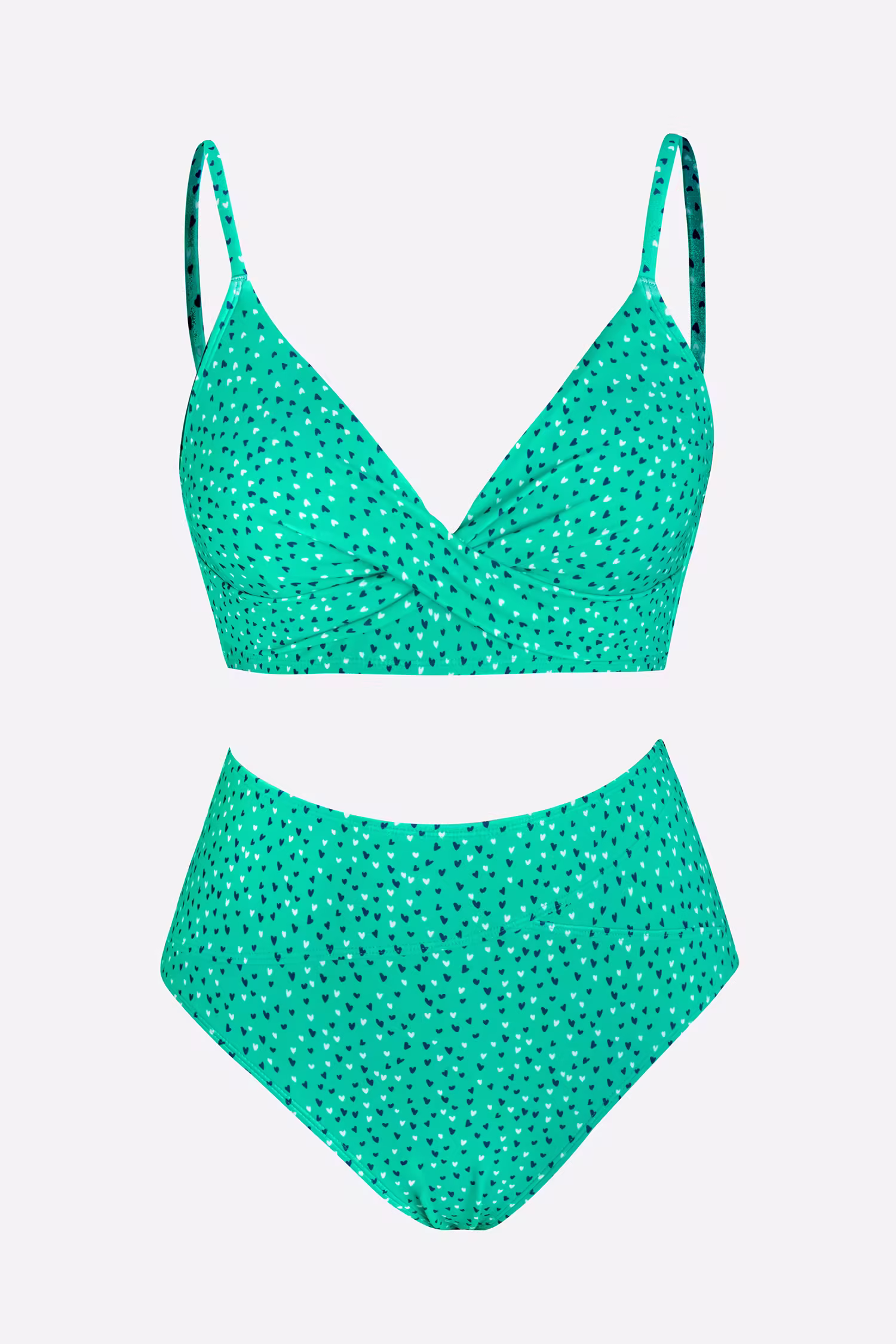 Heart Polka Dot Twist Bralette & Spliced High Waist Bikini Set