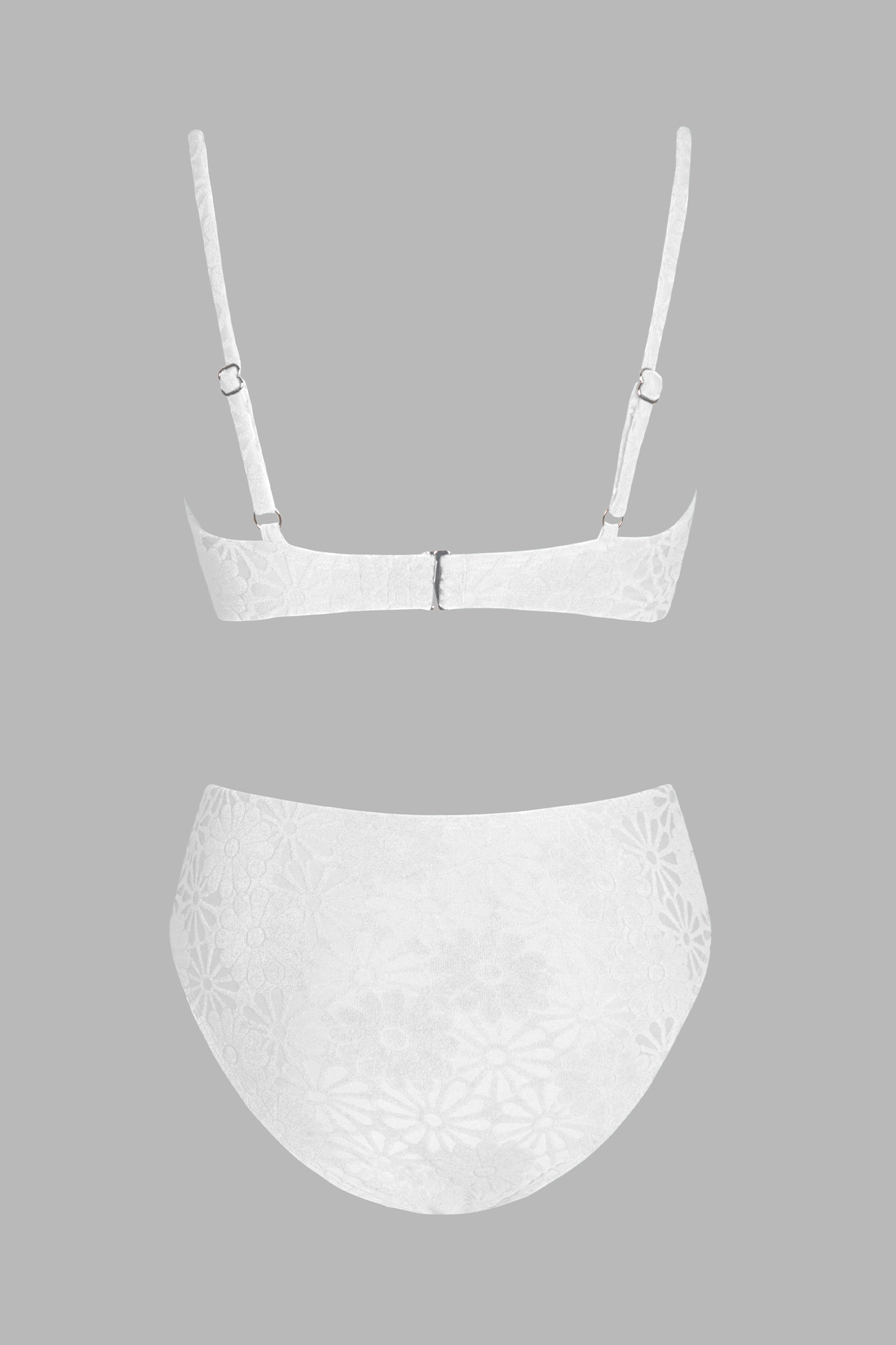 Floral Heart-Ring Bralette & Mid Rise Hipster White Bikini Set