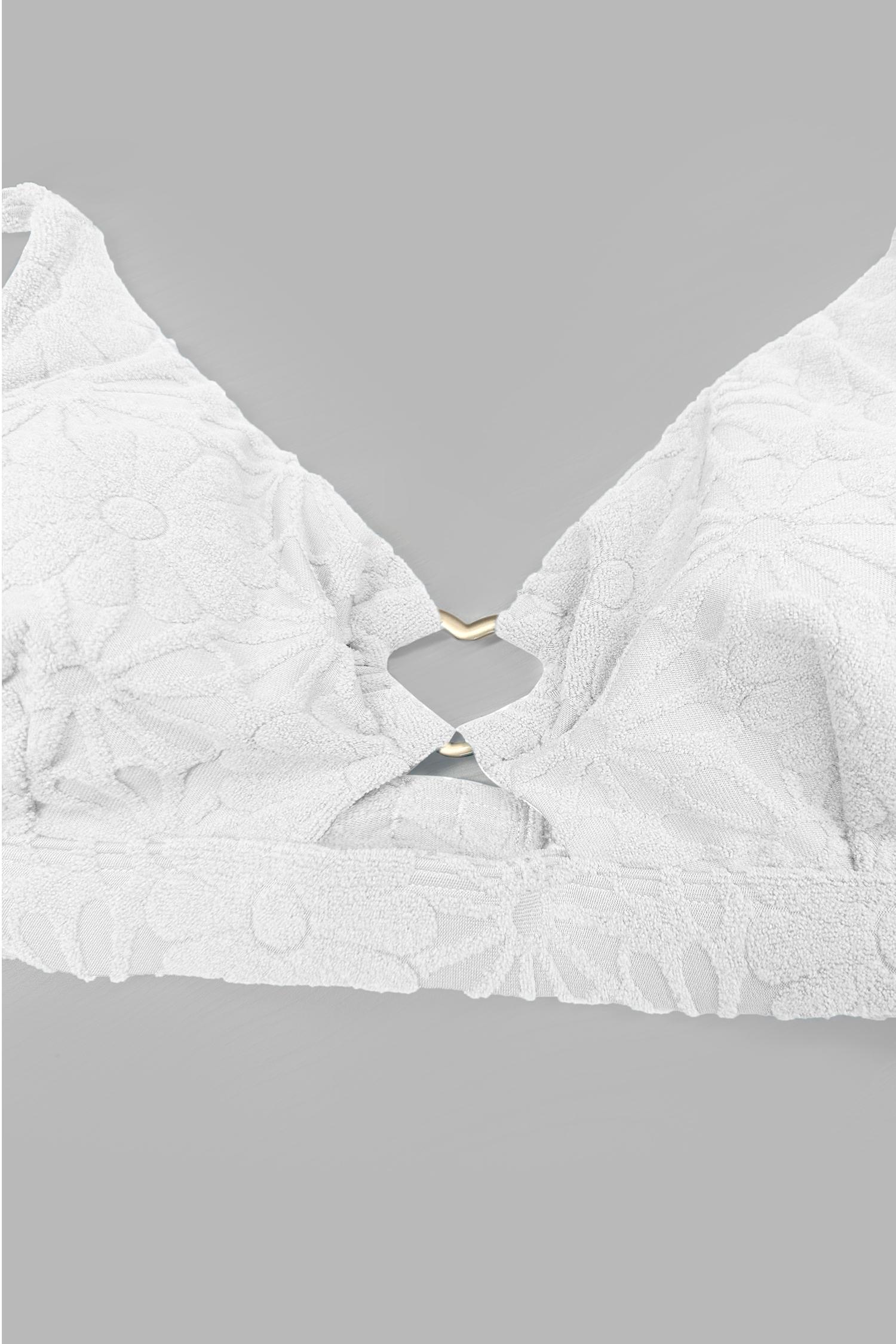 Floral Heart-Ring Bralette & Mid Rise Hipster White Bikini Set