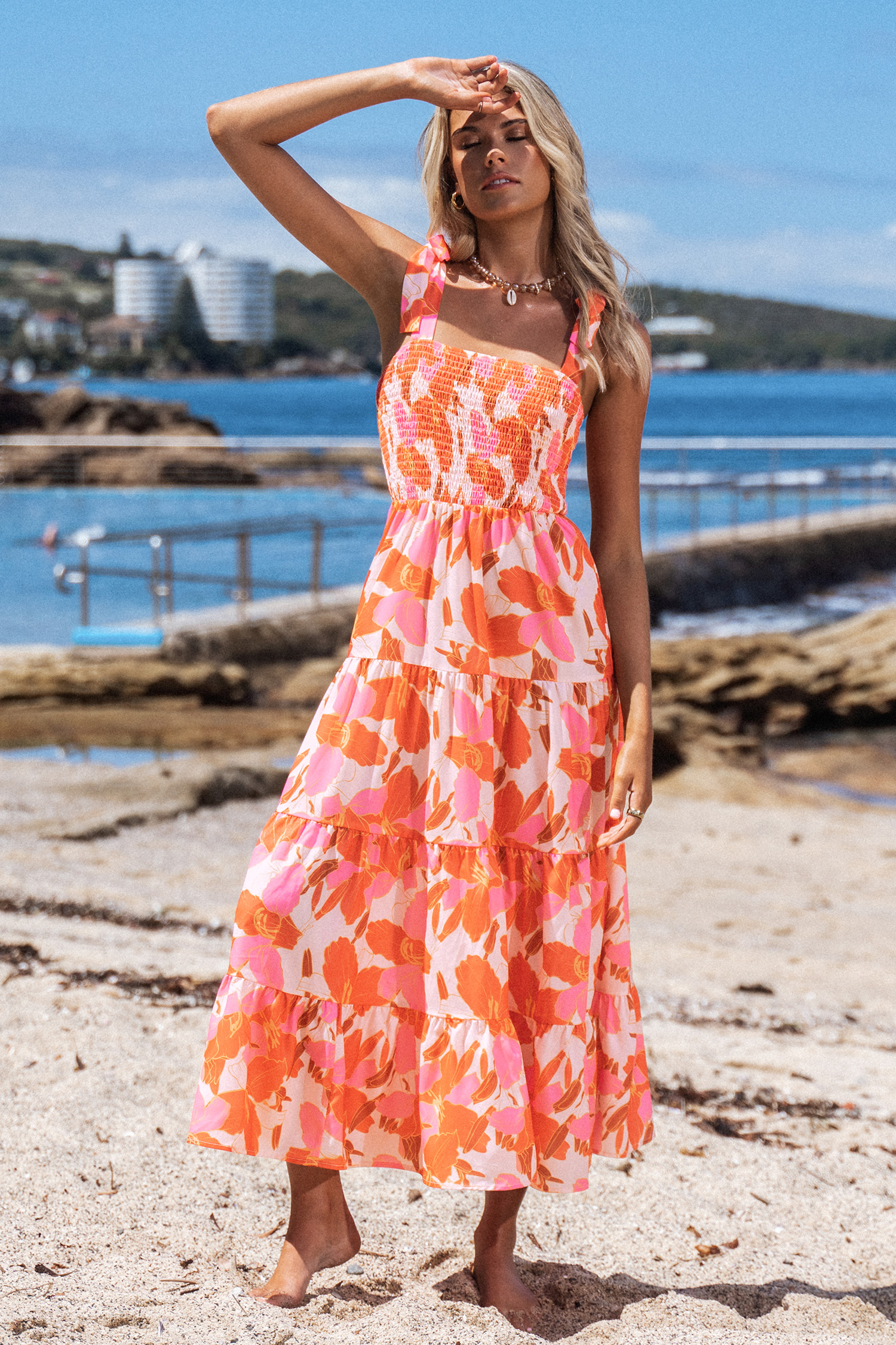 Floral Print Smocked Maxi Dress