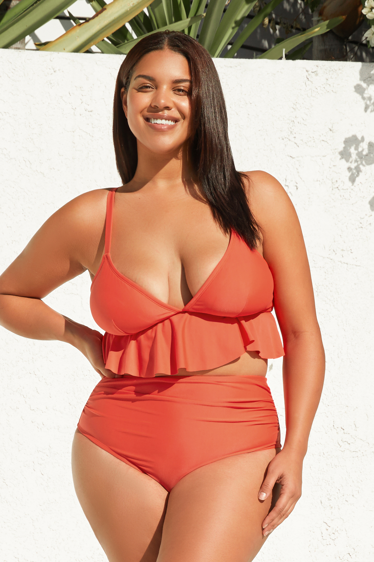 Tankini grande taille à volants et bas taille haute ruchéCupshe France
