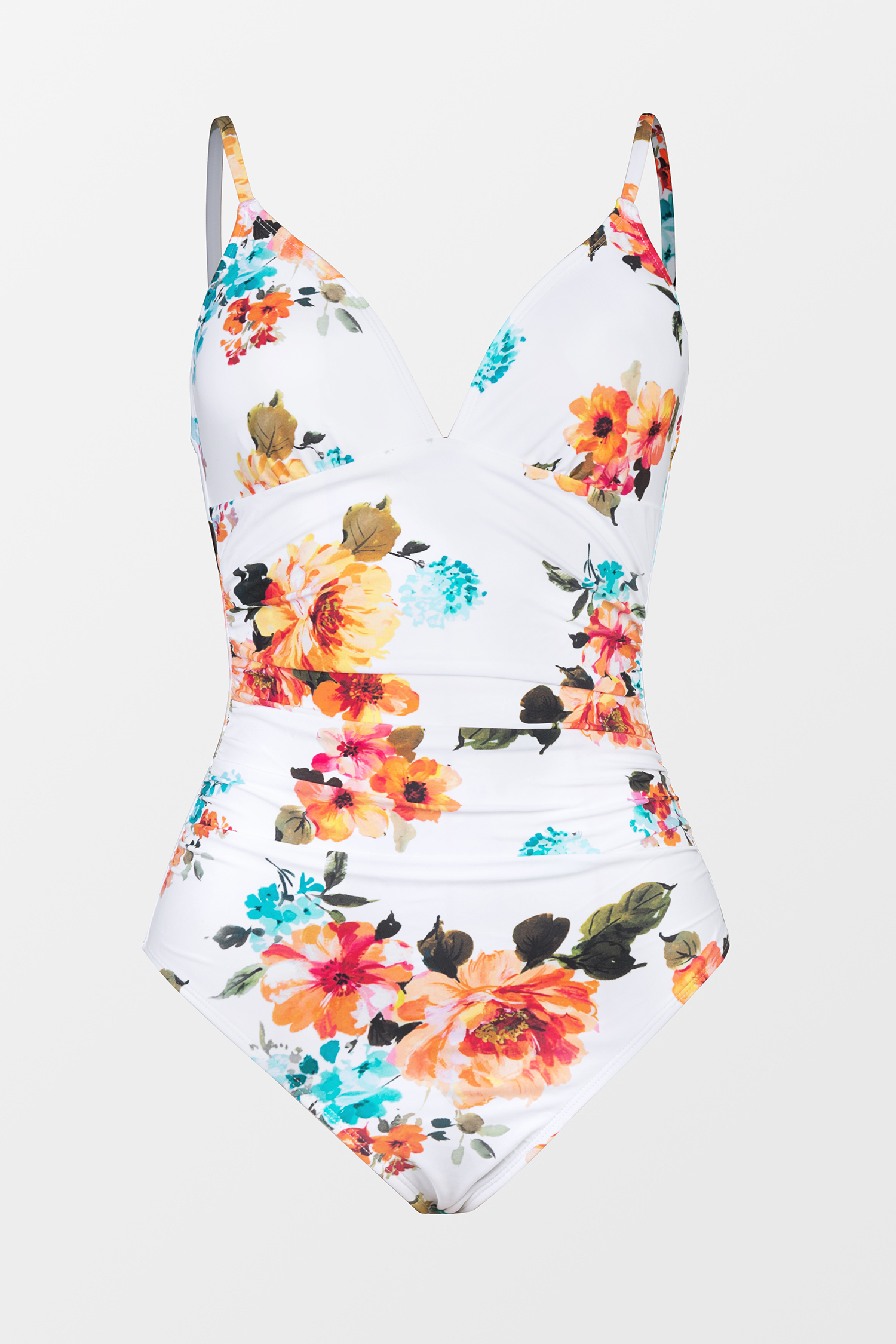 Bright Day White Shirring Tummy Control One Piece Swimsuit