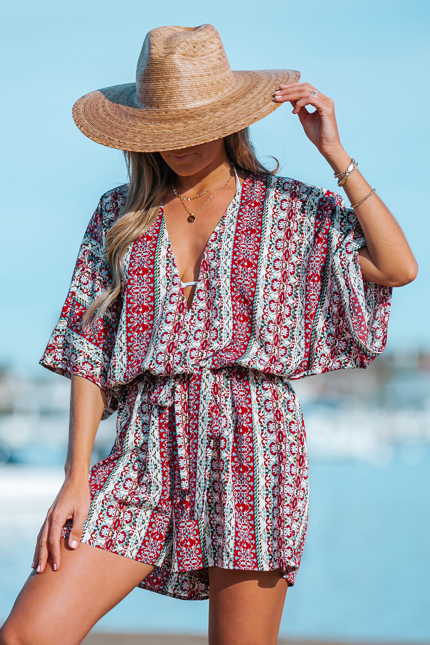 Paisley Print Belted Romper Cupshe AU