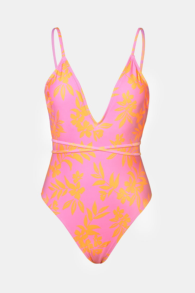 X STASSIE Tropical Plume LaceBack One Piece Swimsuit