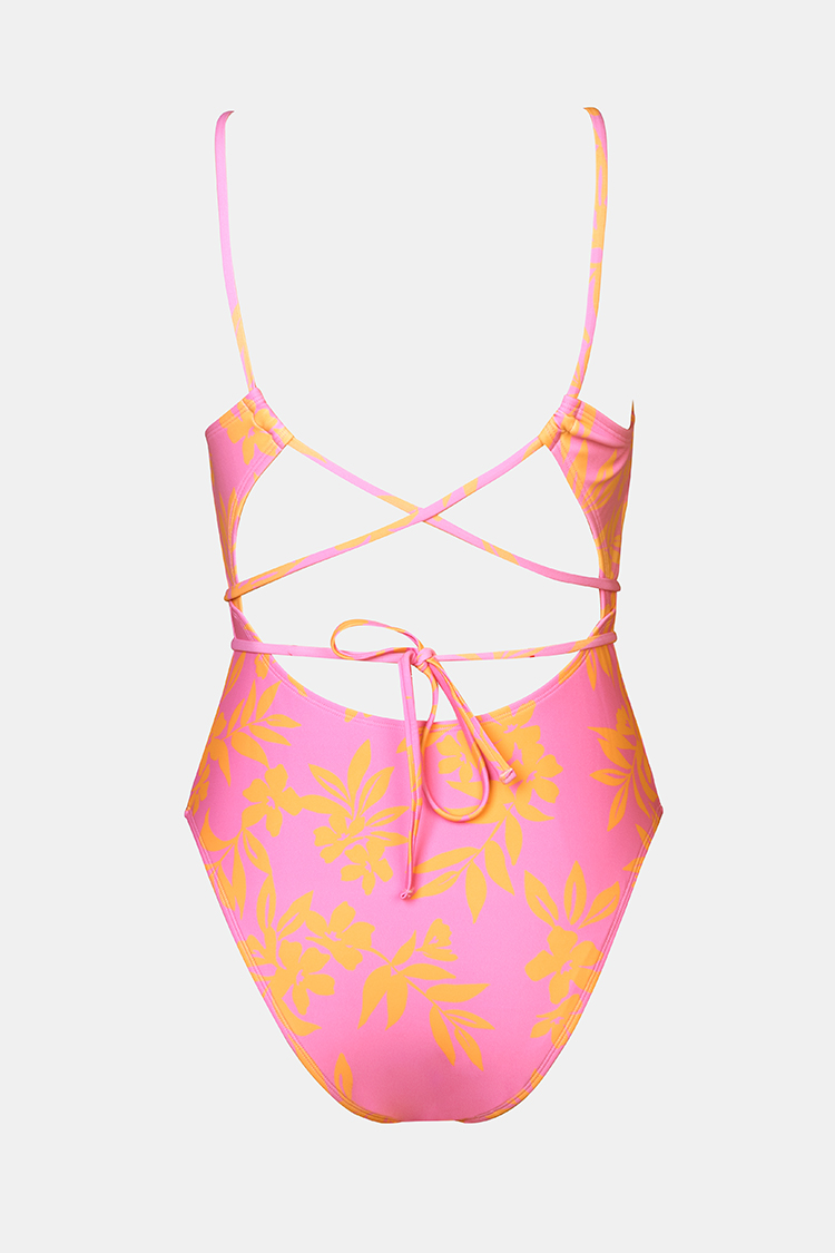 X STASSIE Tropical Plume LaceBack One Piece Swimsuit