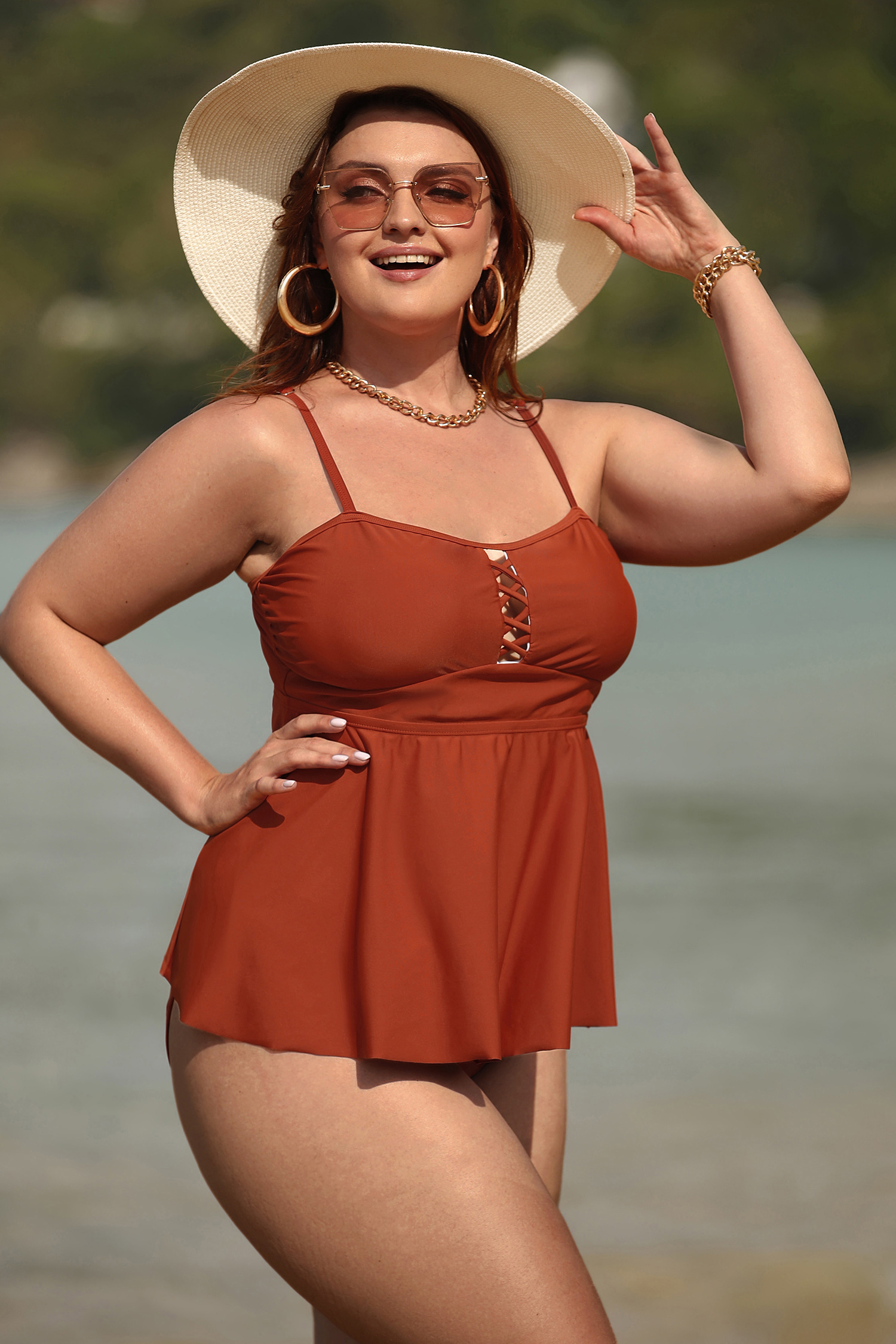 Sunshine Crisscross Flounce Tankini Set