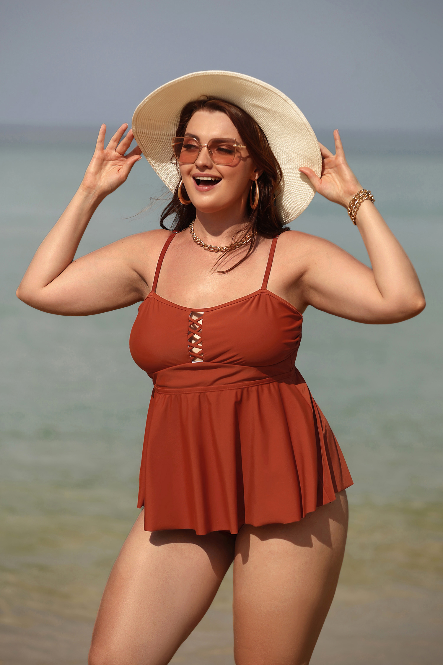 Sunshine Crisscross Flounce Tankini Set