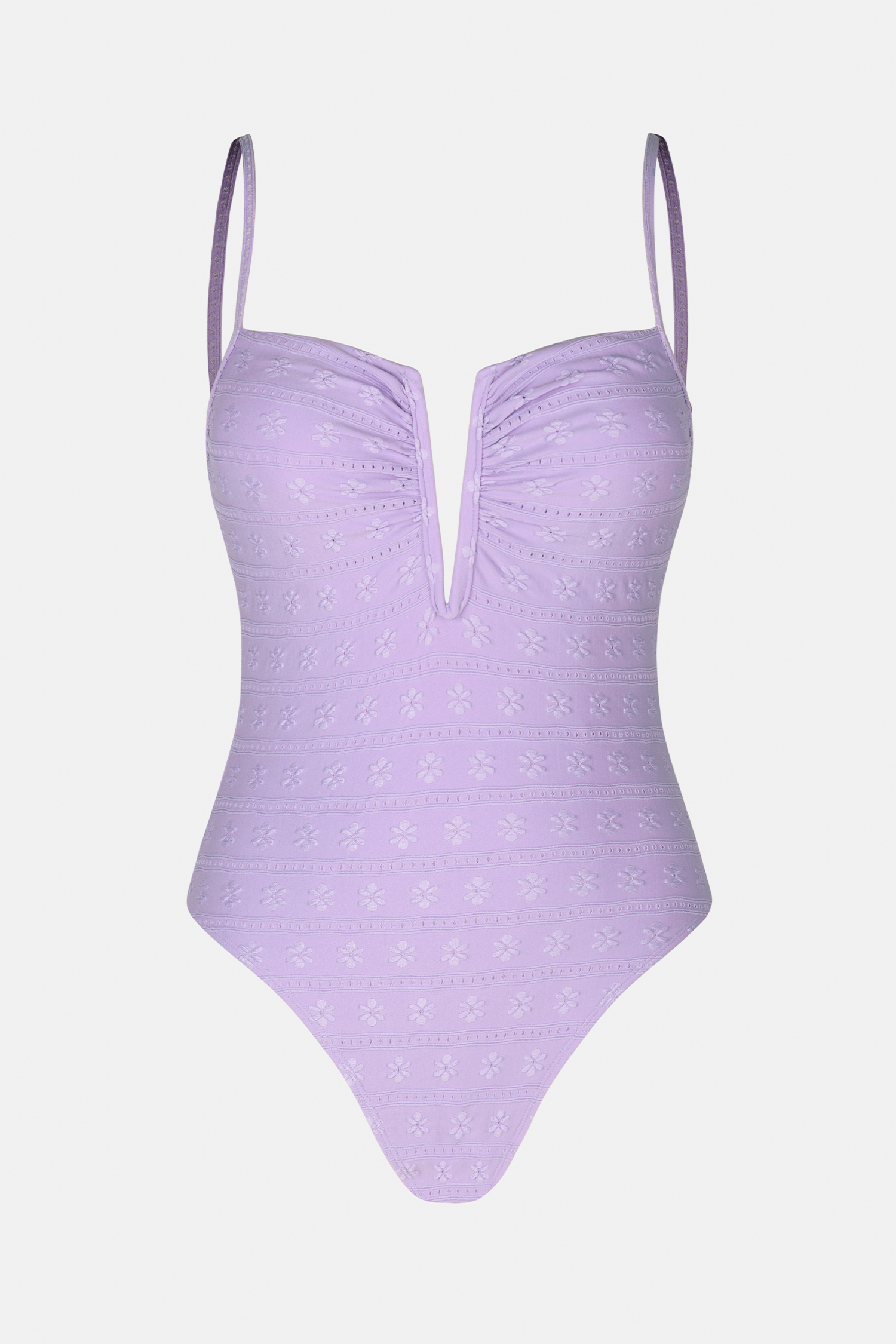 Daisy Eyelet Plunge V-Wire One Piece Swimsuit