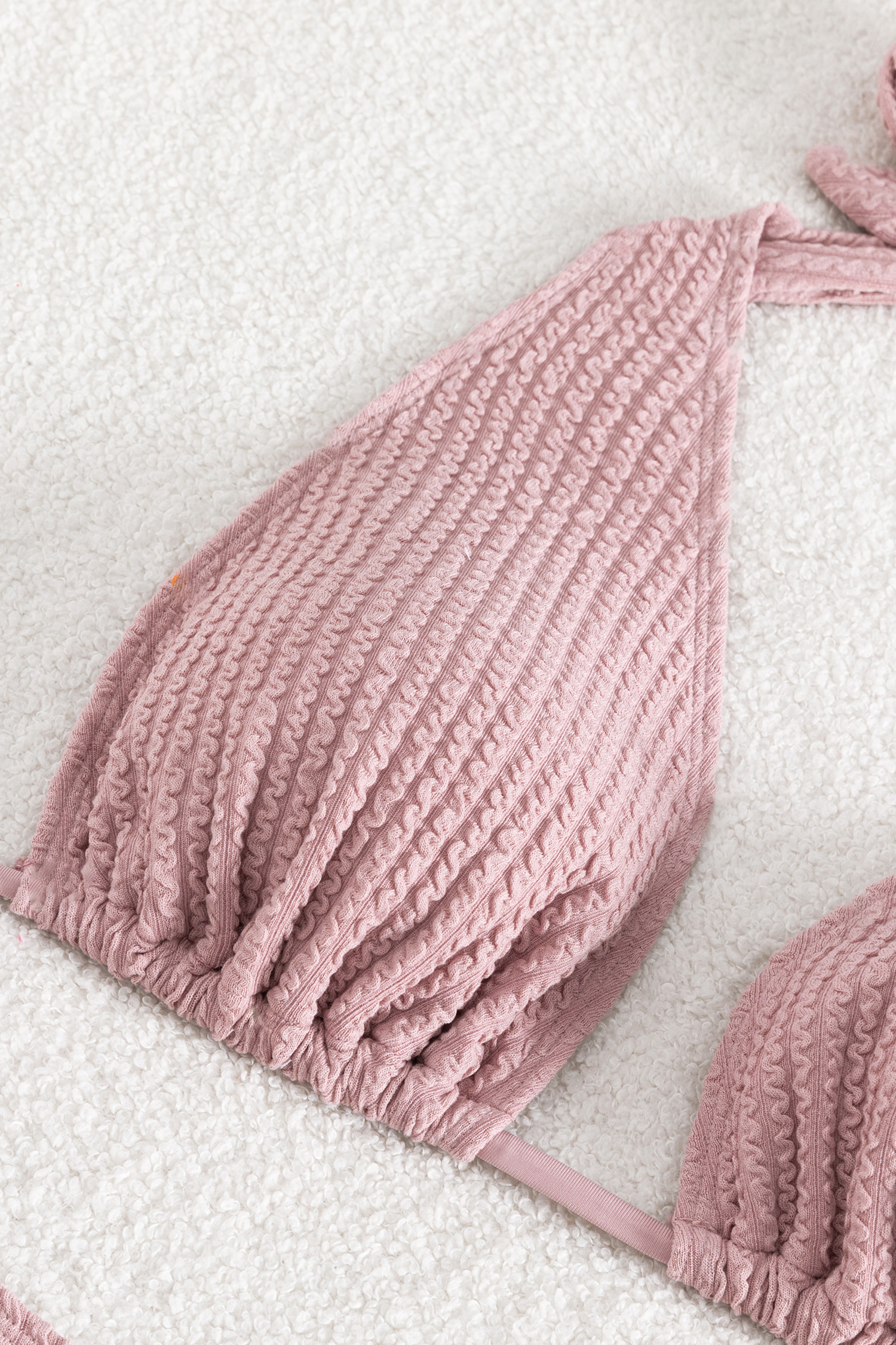 Rib Plunging Halter Top & High Waist Bikini Set