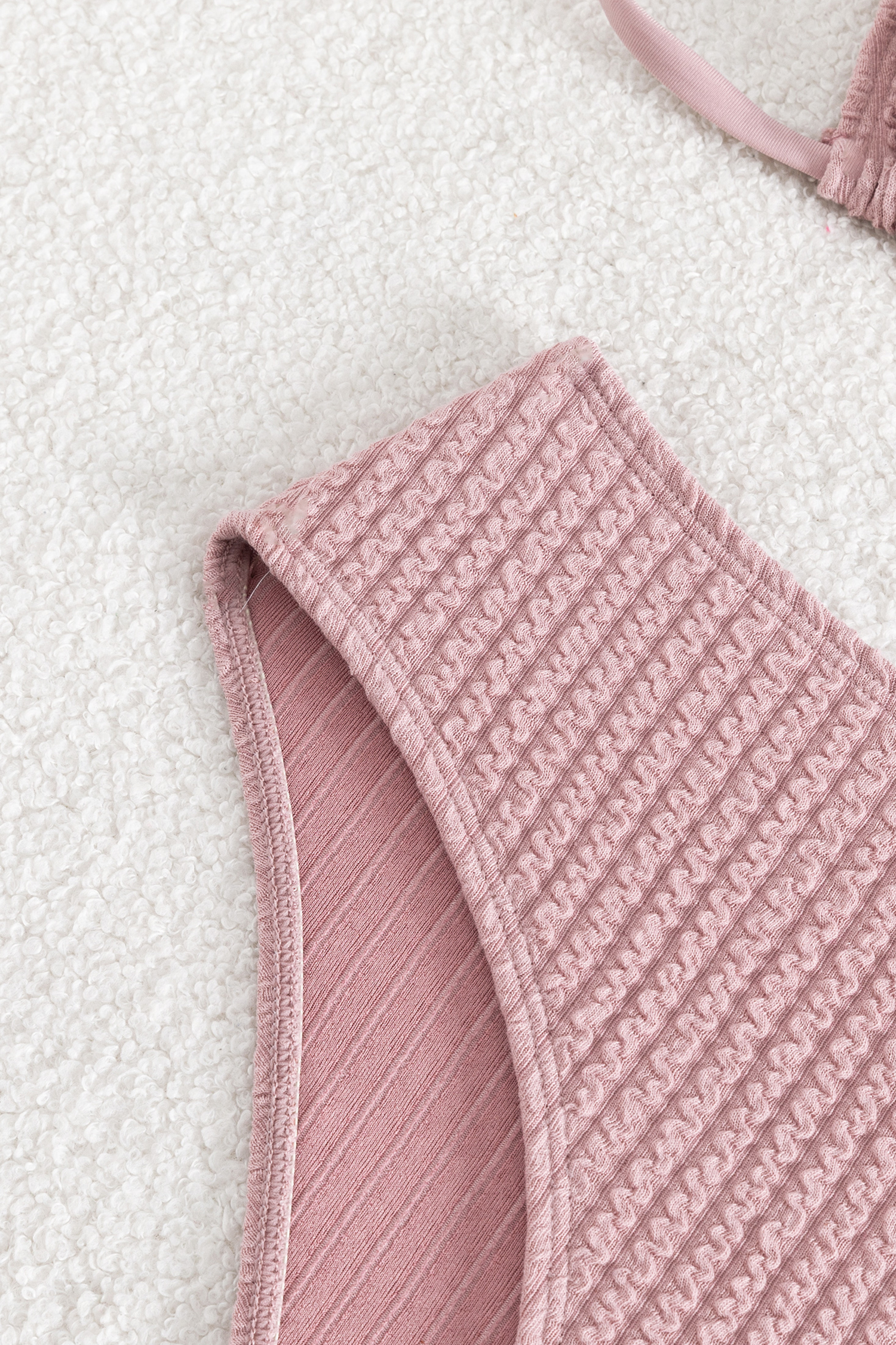 Rib Plunging Halter Top & High Waist Bikini Set