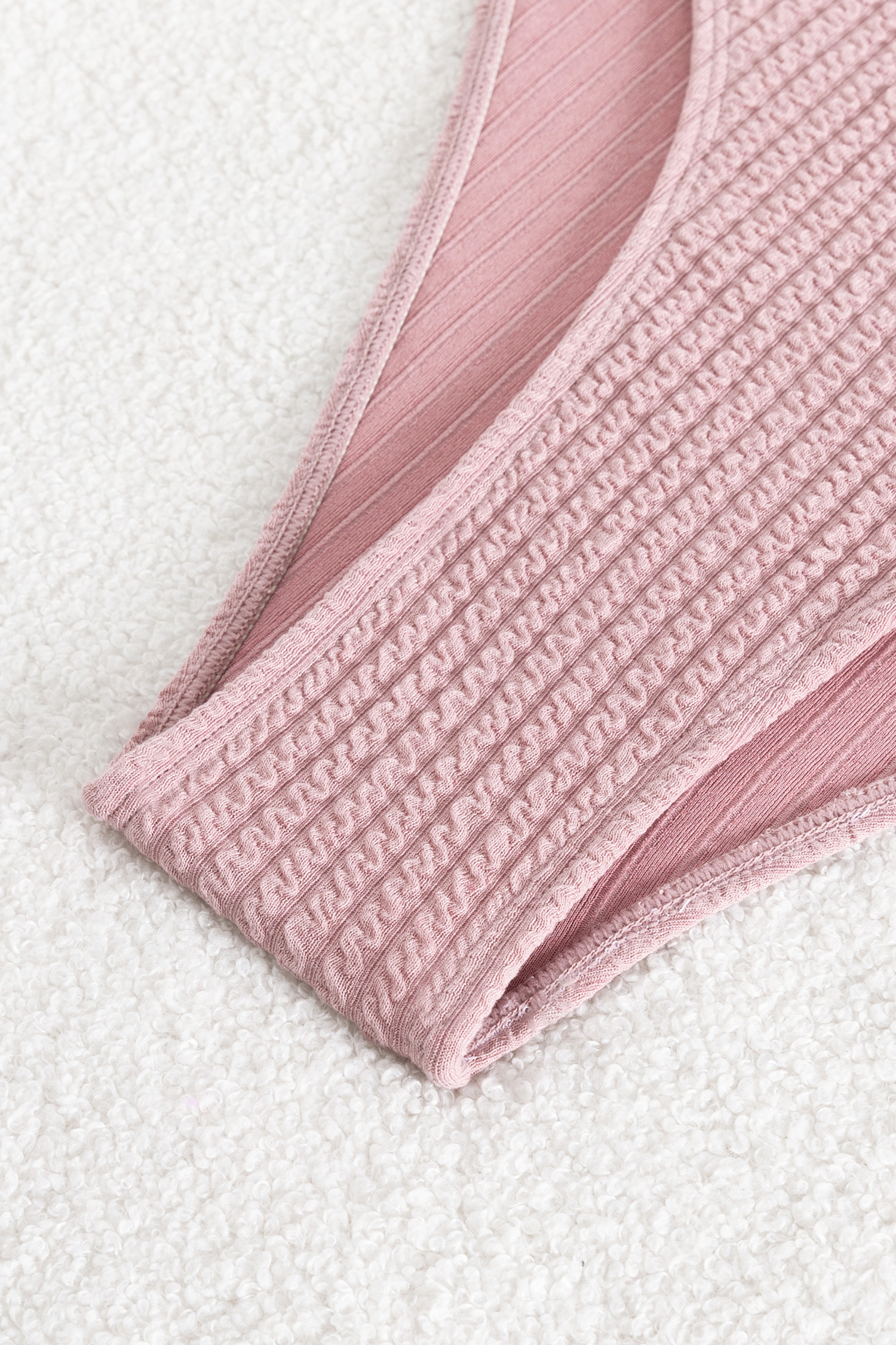 Rib Plunging Halter Top & High Waist Bikini Set