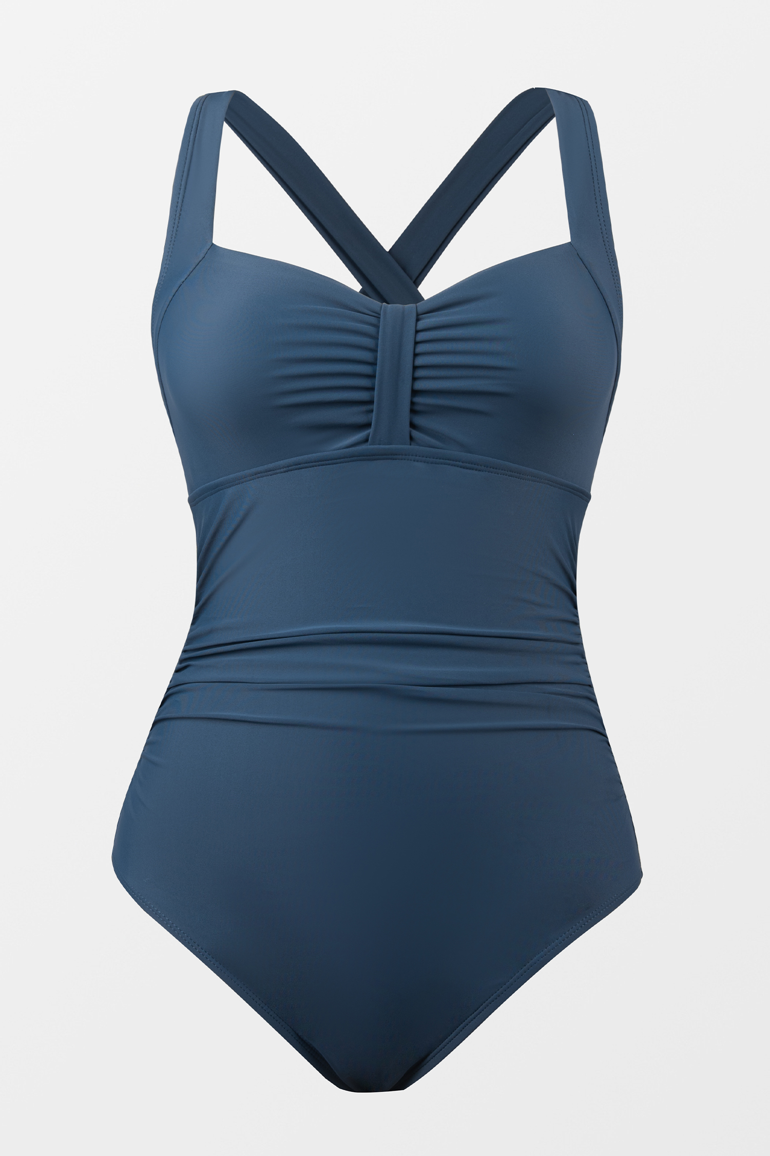 Midnight Blue Shirred Cross Back One Piece Swimsuit