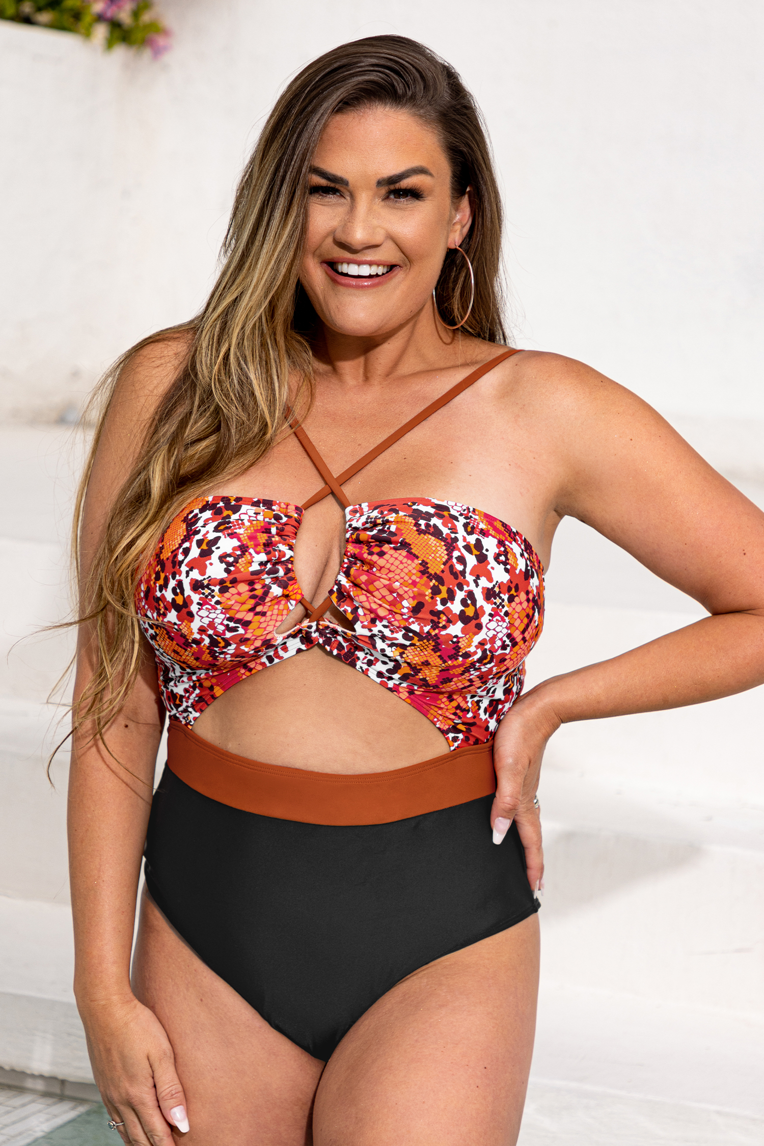 Hot Animal Print Cutout Crisscross Halter One Piece Swimsuit