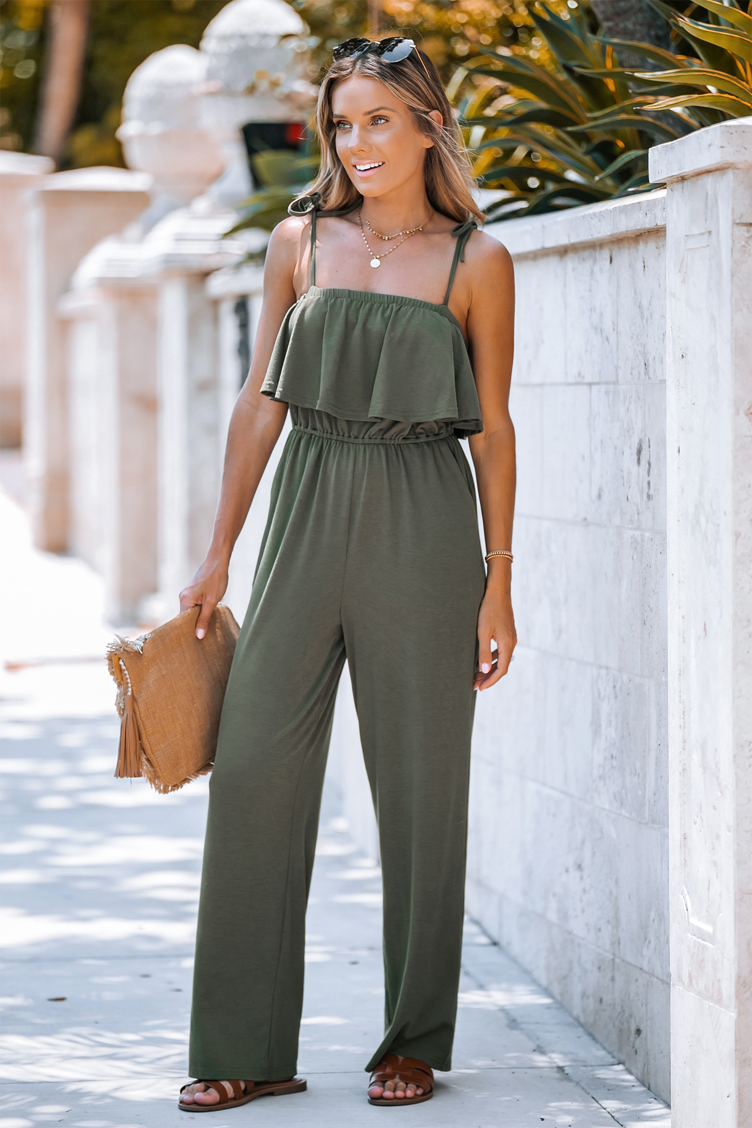 Olive Green Tie Strap Jumpsuit