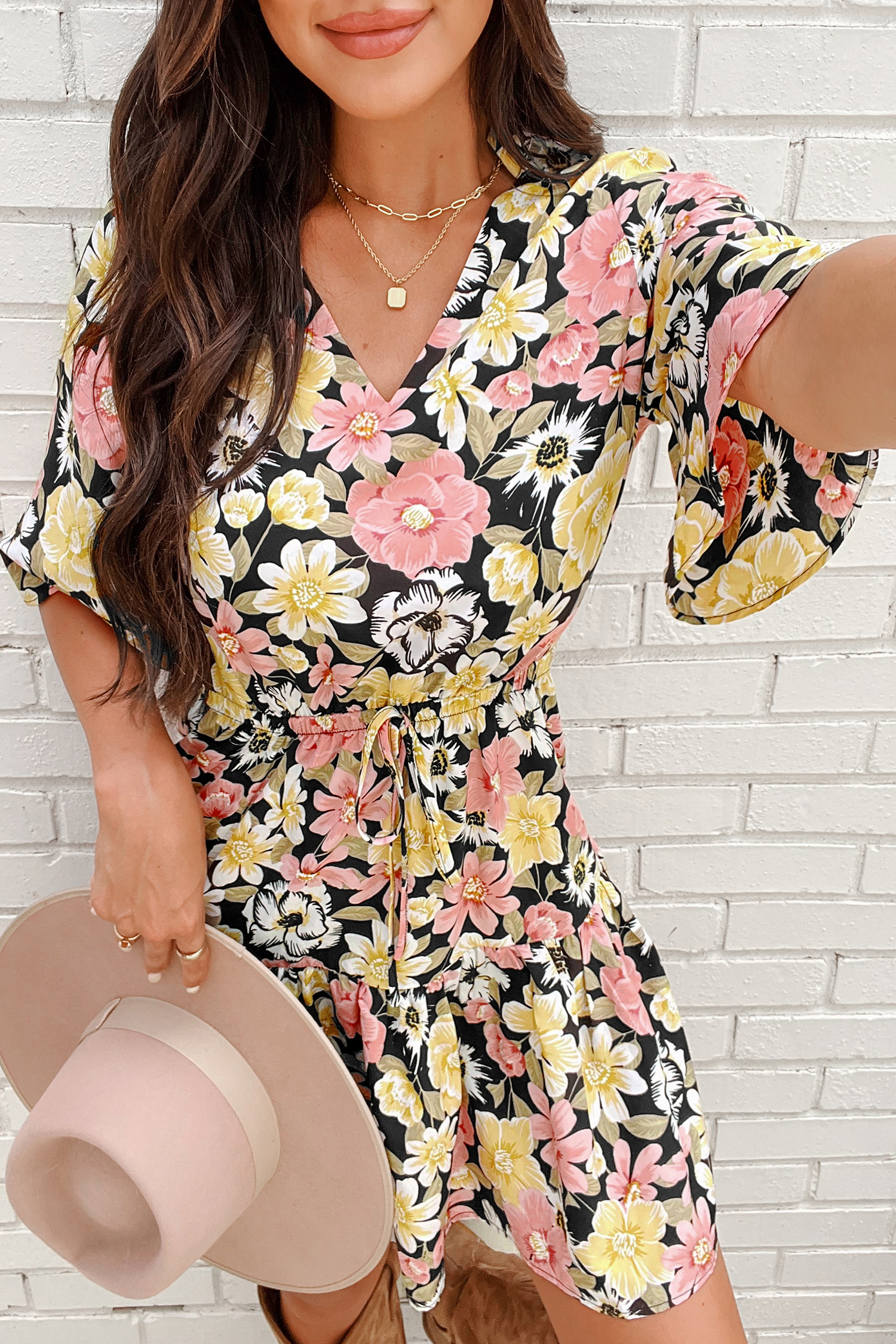 Floral Print Smocking Mini Dress