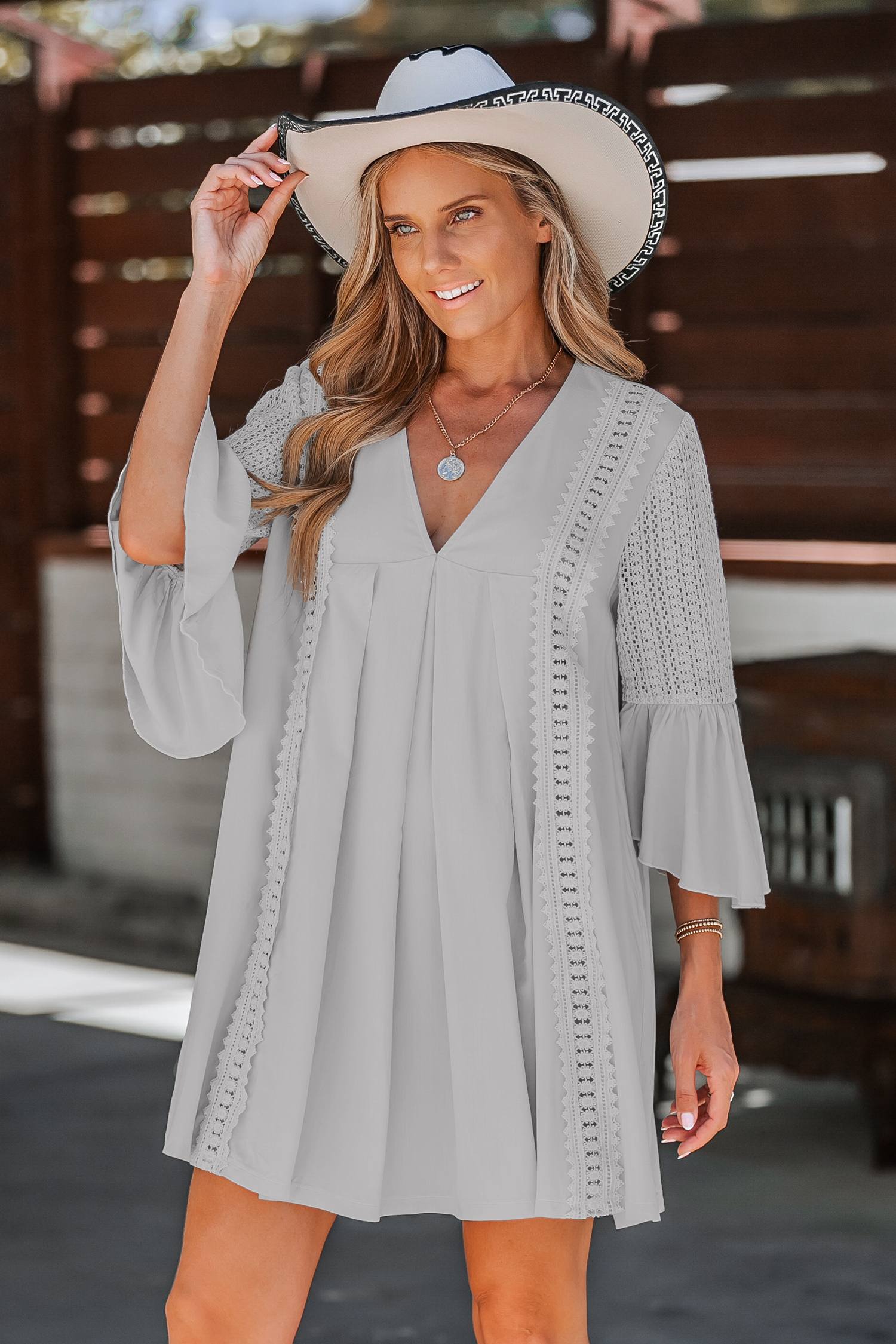 Lace V-Neck Flowy Mini Dress