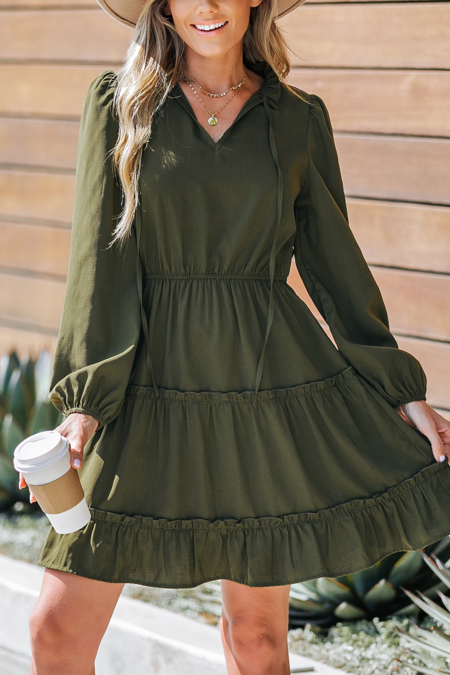 Olive Solid Mini Dress