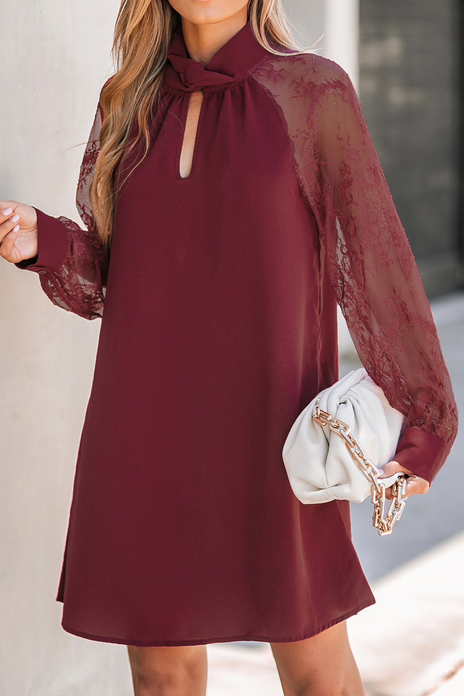 Iris | Women's Mock Neck Shoulder Cutout Dress Short Sleeve