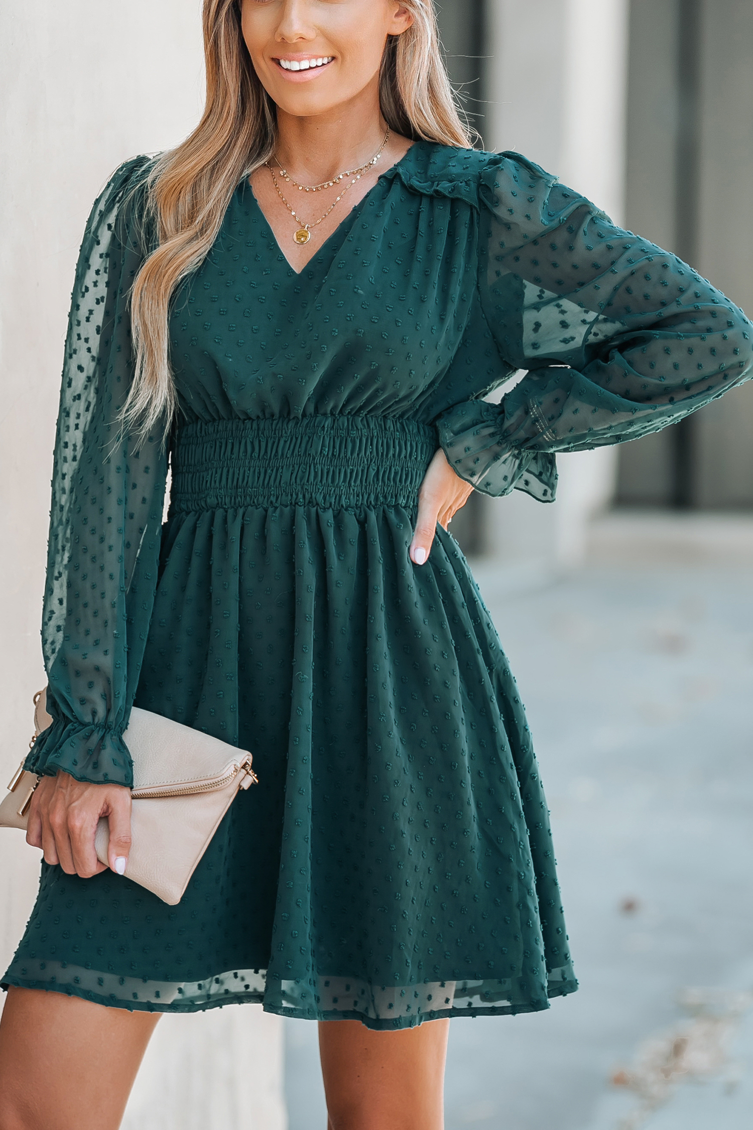 Clip Dot Smocked Mini Dress