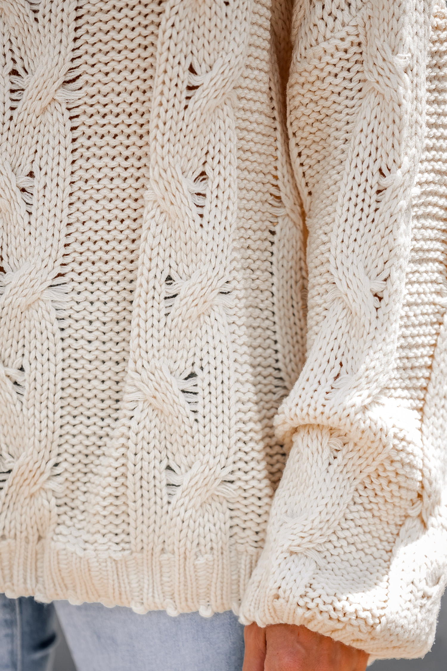 Cream Cable Knit Drop Sleeve Sweater