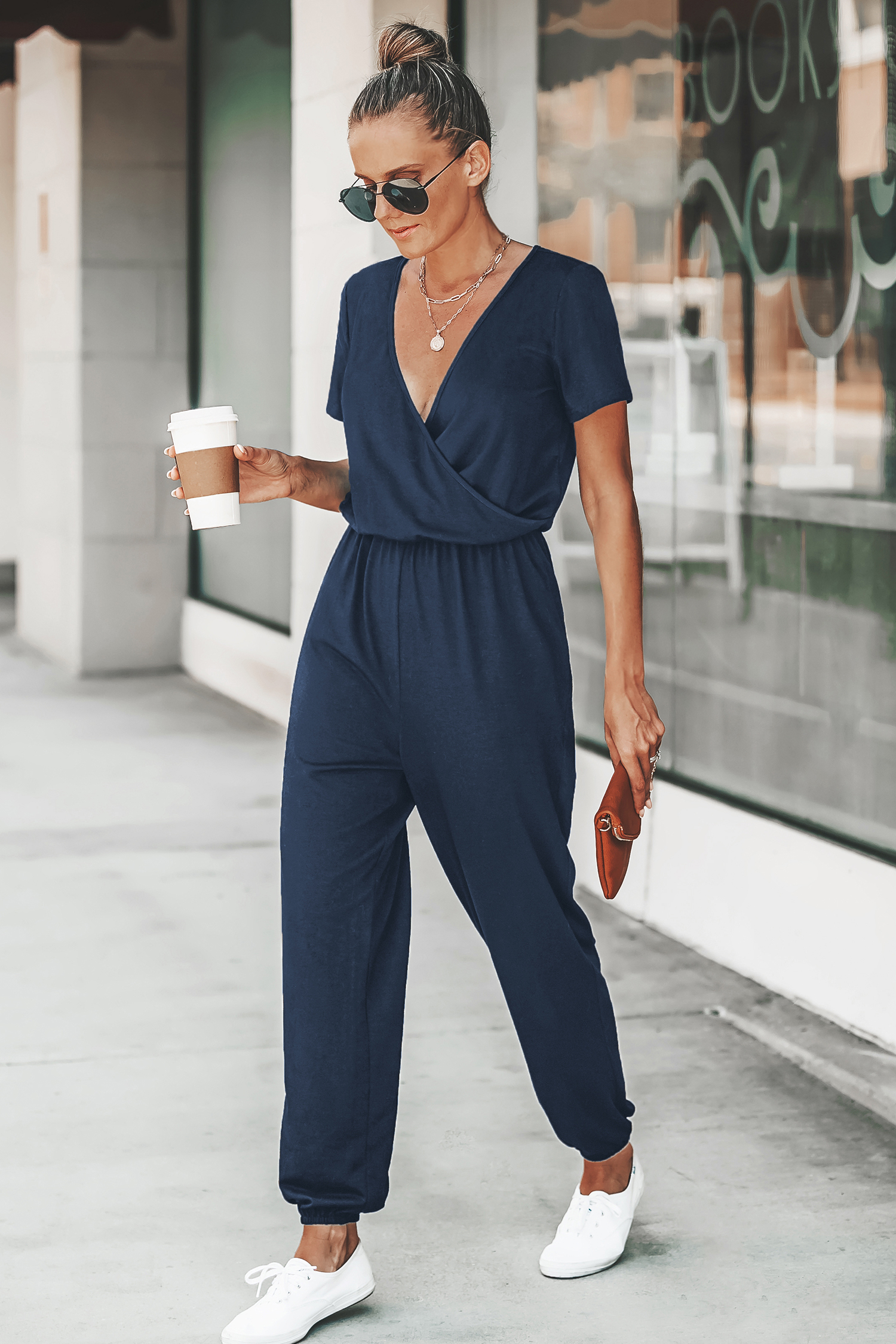 Middernachtblauwe Surplice Jogger Jumpsuit