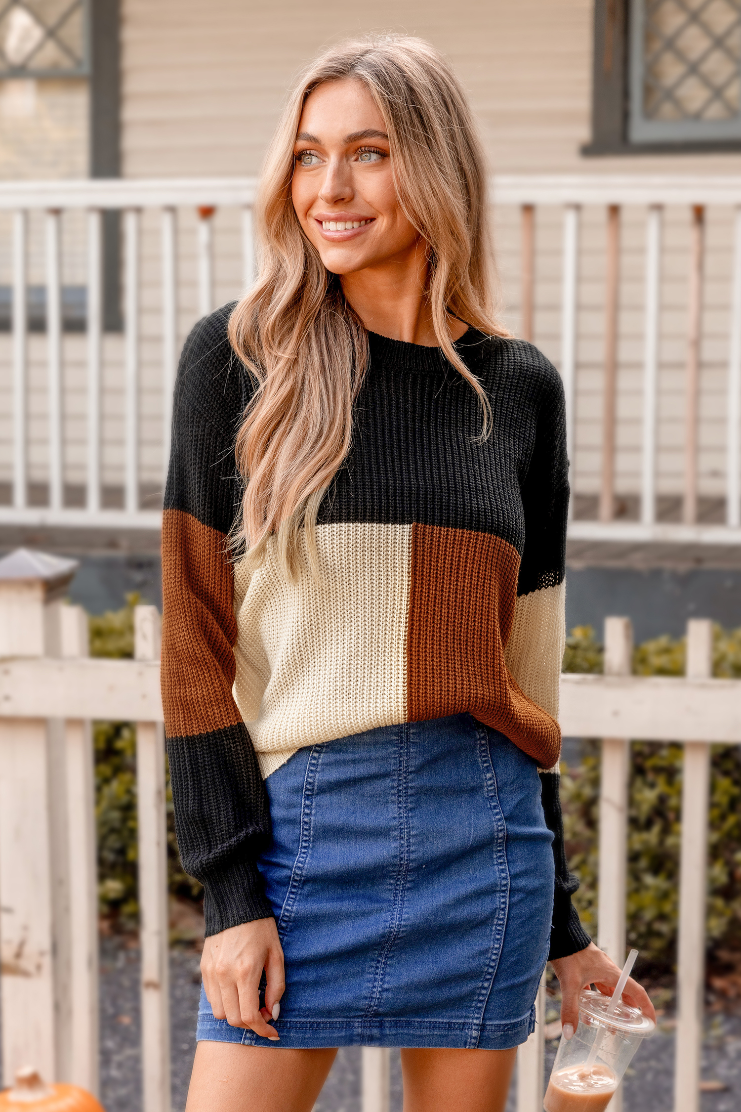 Ribbed Colorblock Drop Sleeve Sweater
