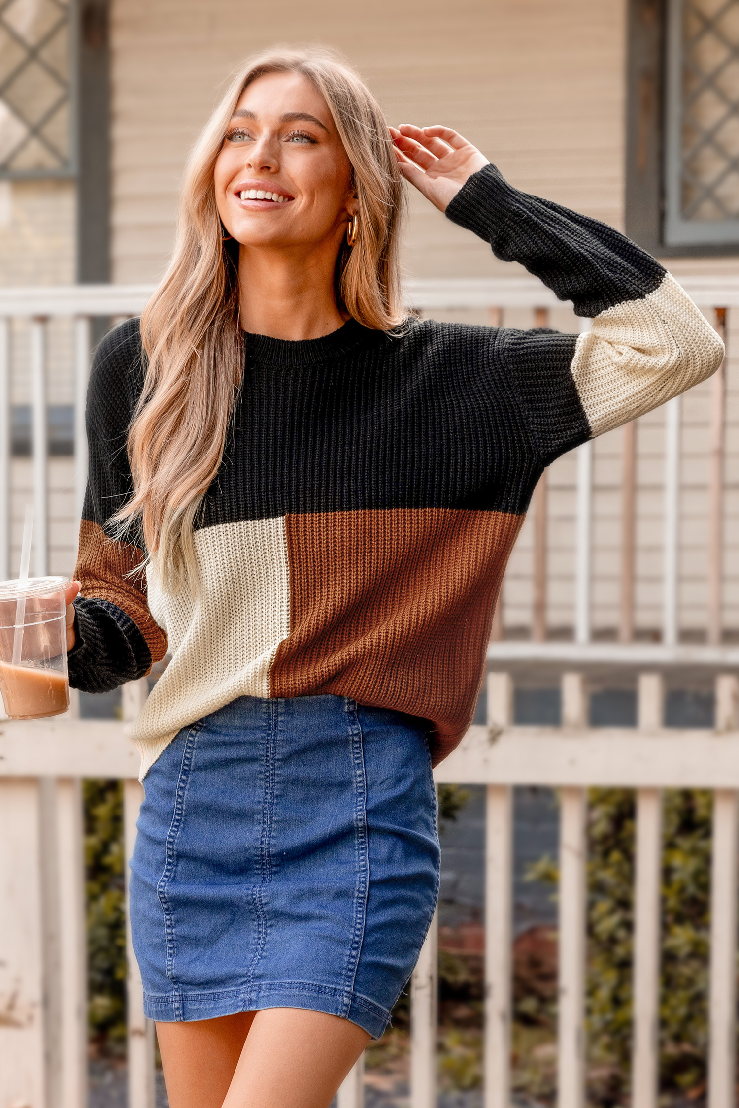 Ribbed Colorblock Drop Sleeve Sweater