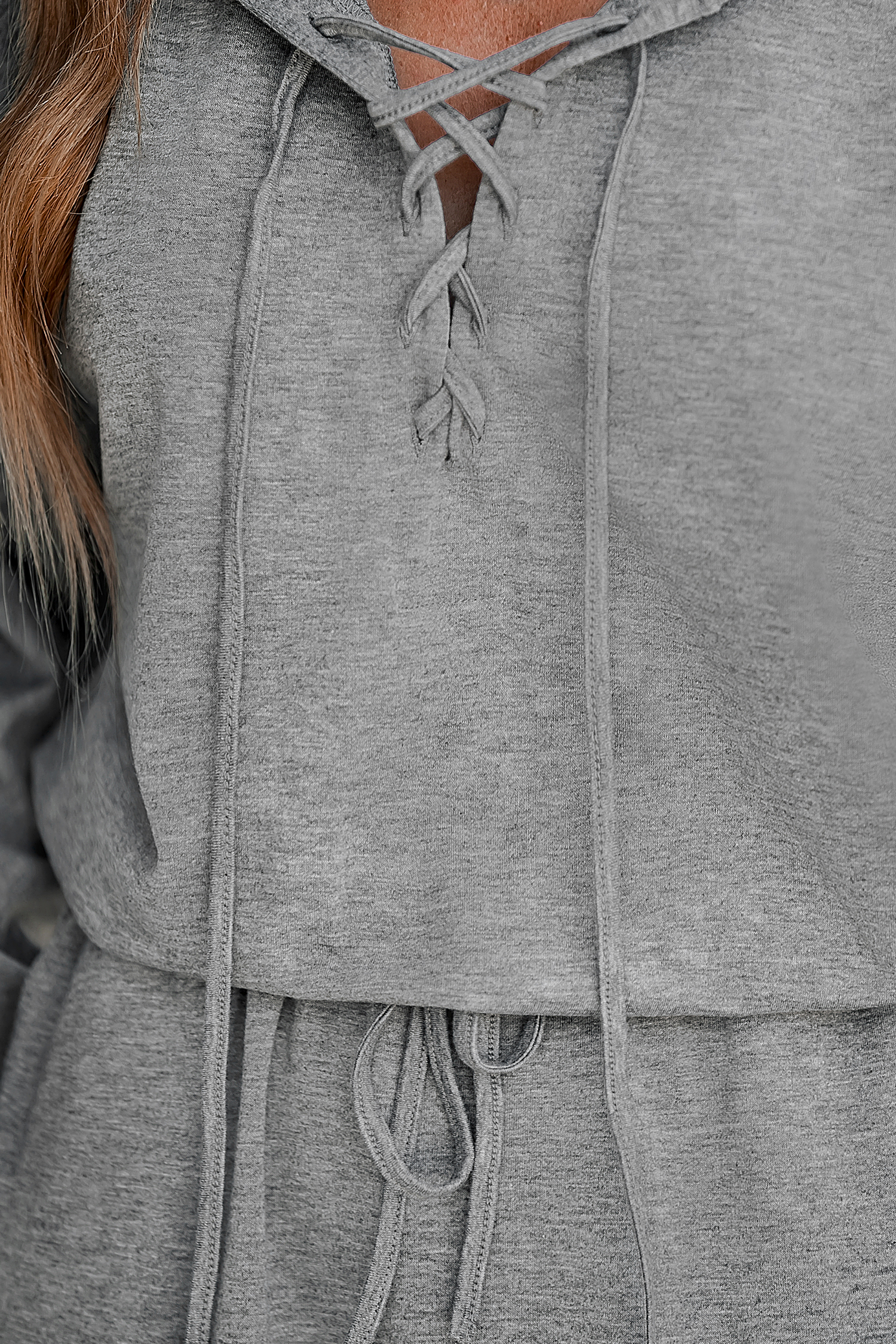 Heathered Lace-Up Hooded Mini Dress