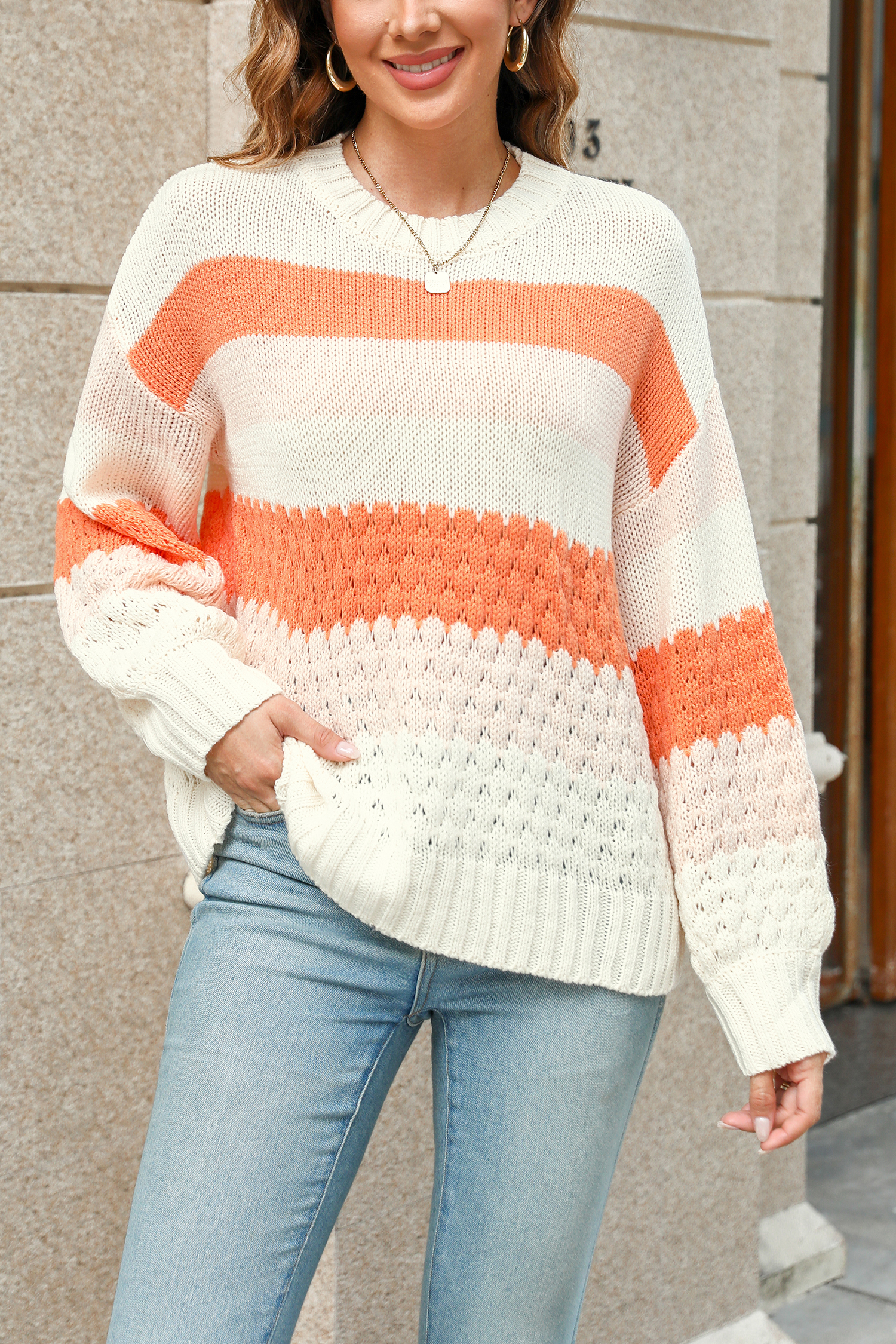 Pumpkin Spice Textured Colorblock Sweater