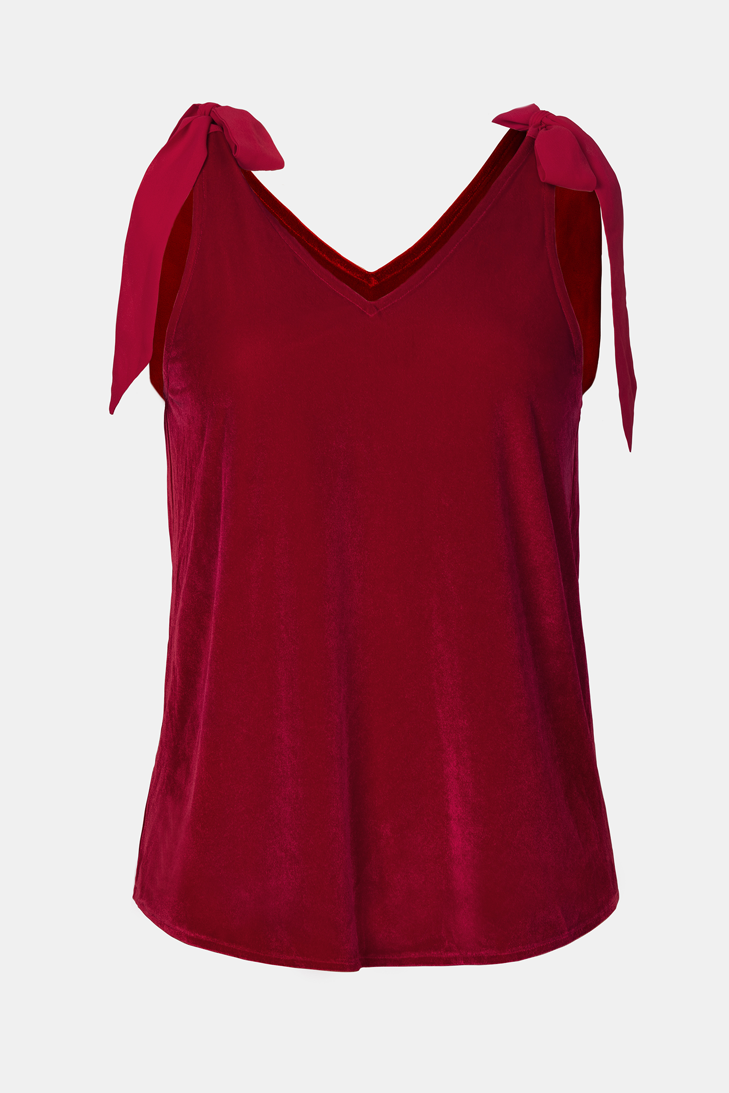 X Gabby Windey Burgundy Starlight Bow Tie Strap V-Neck Top