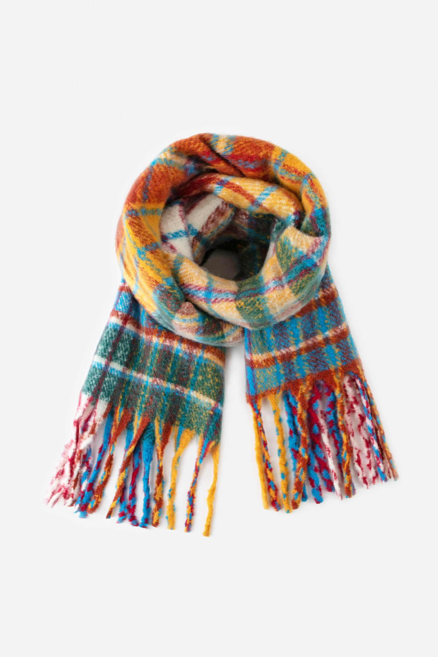 Plaid Colorblock Fringe Oblong Scarf