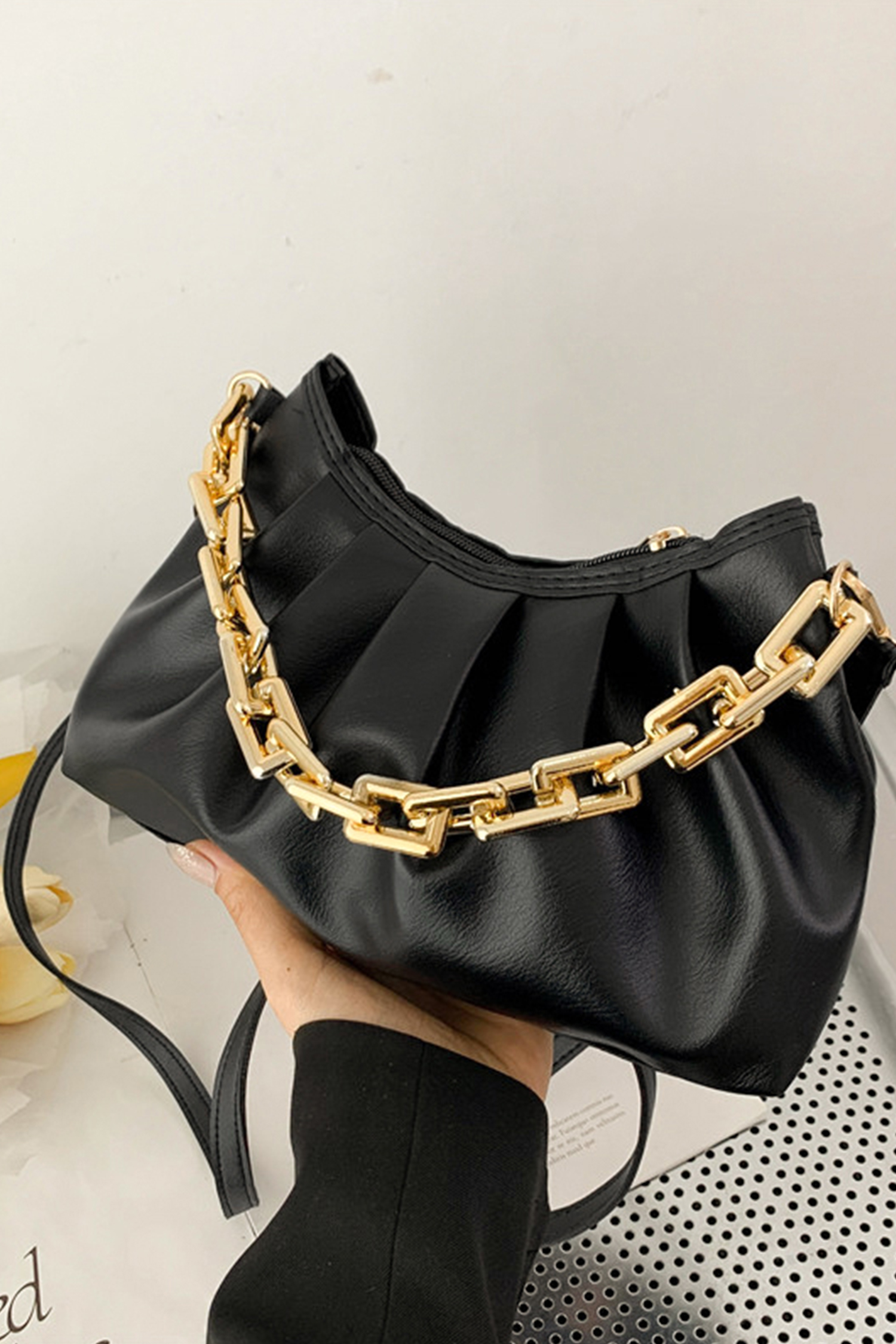 Faux Leather Chunky Chain Shoulder Bag