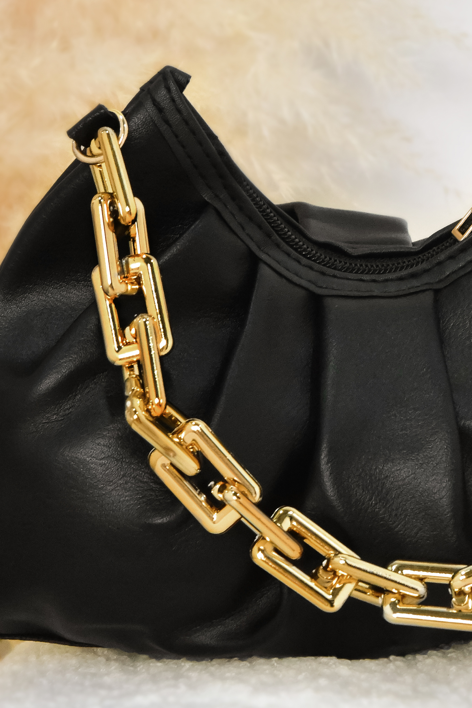 Faux Leather Chunky Chain Shoulder Bag