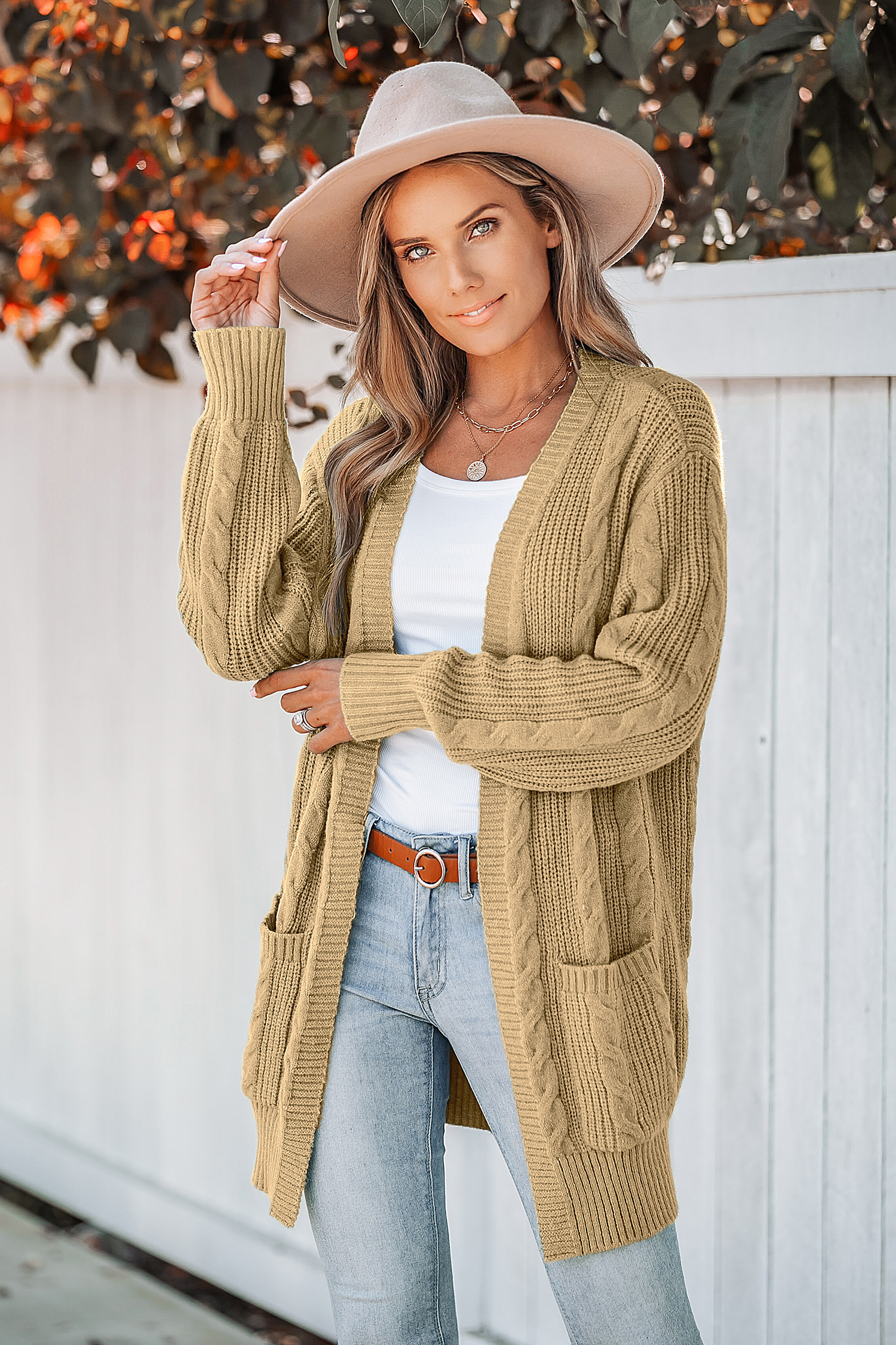 Cable Knit Open-Front Longline Cardigan