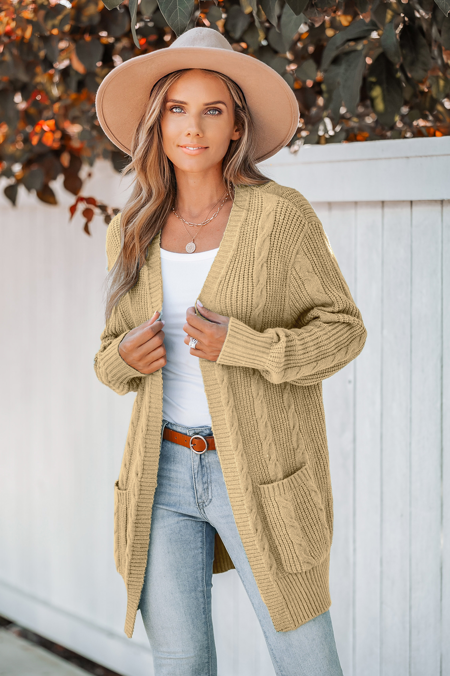 トップス Volume Handknit Cardigan Cable Knit Open-Front Longline Cardigan