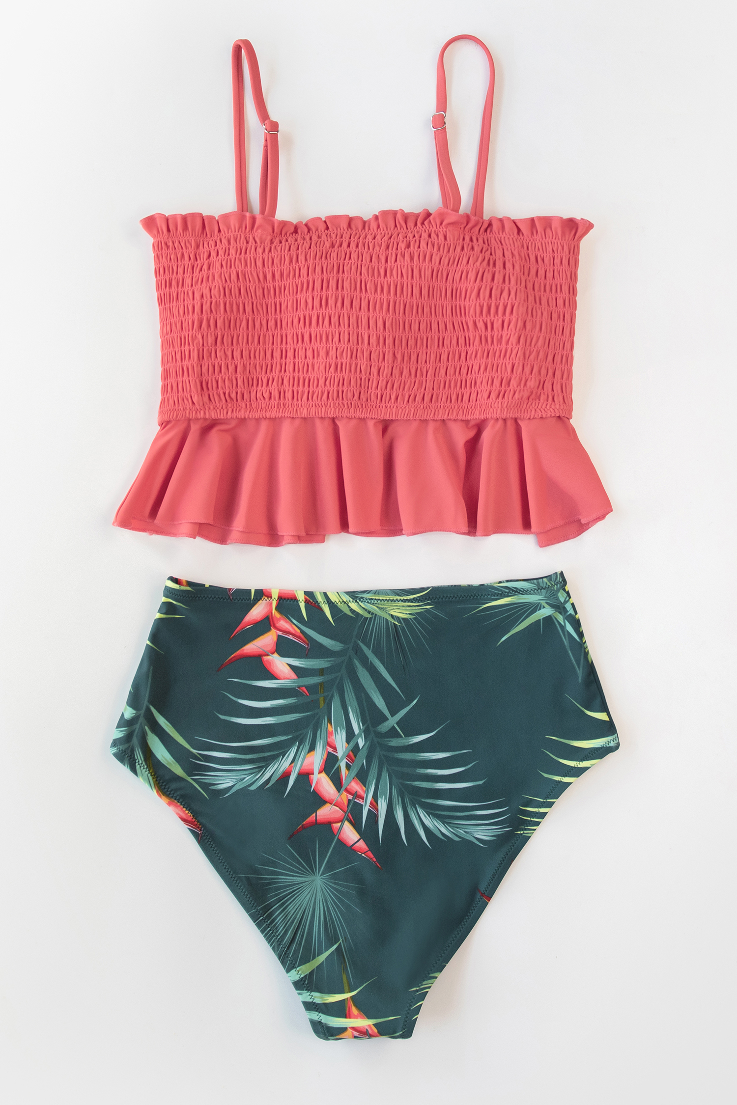 Floral Print Smocked Ruffled Top & High-Rise Bottoms Set