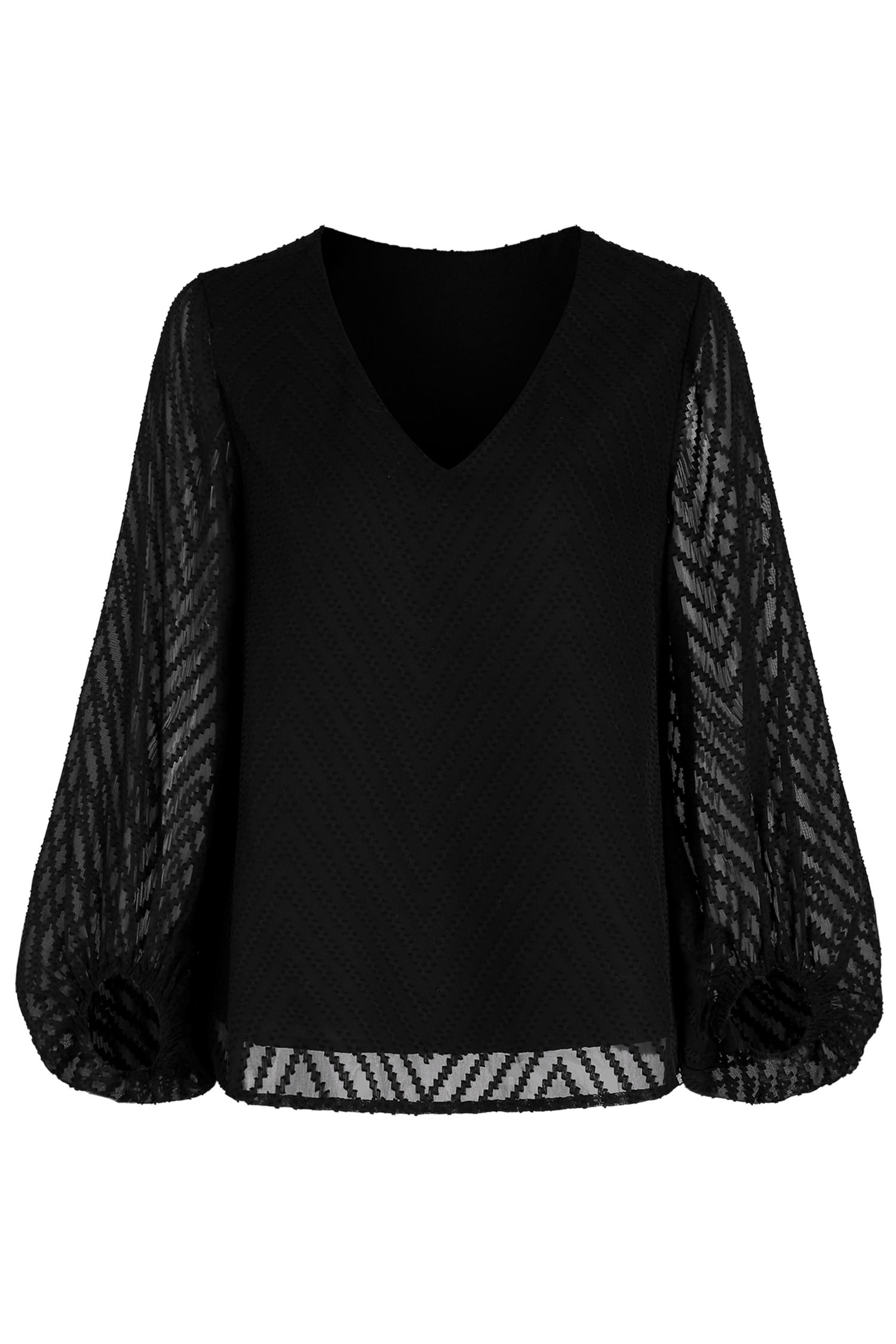 Chevron-Stitching Mesh V-Neck Top